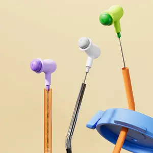 Creative Pea-Shaped Bendable Straw Brush Stainless Steel Nipple Brush Household Multifunctional Cup Lid Groove and Crevice Cleaning Brush