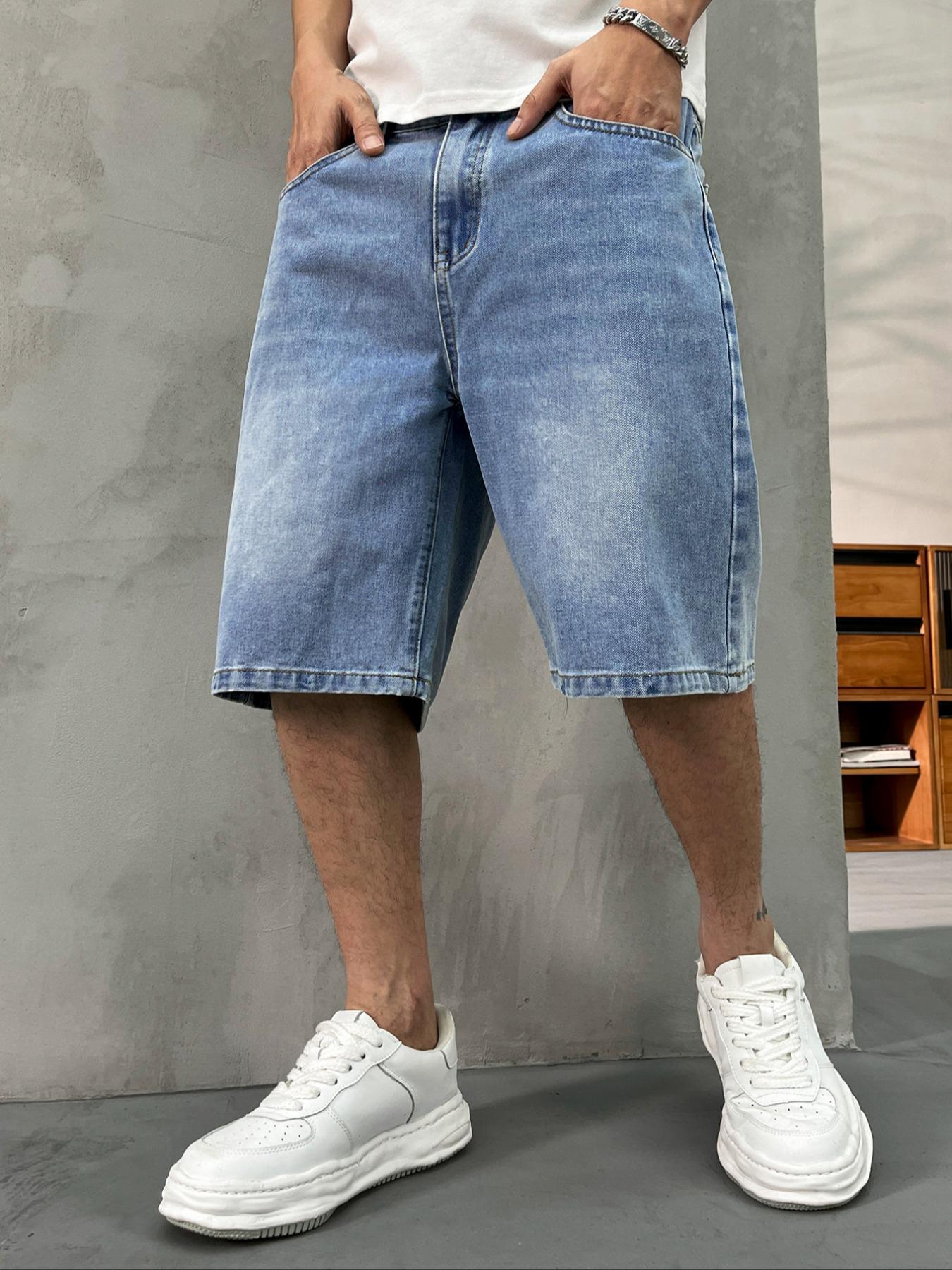 Men's washed retro color denim shorts, trendy, versatile, loose straight-leg casual streetwear denim five-point pants Men's washed retro color denim shorts, trendy, versatile, loose straight-leg casual streetwear denim five-point pants