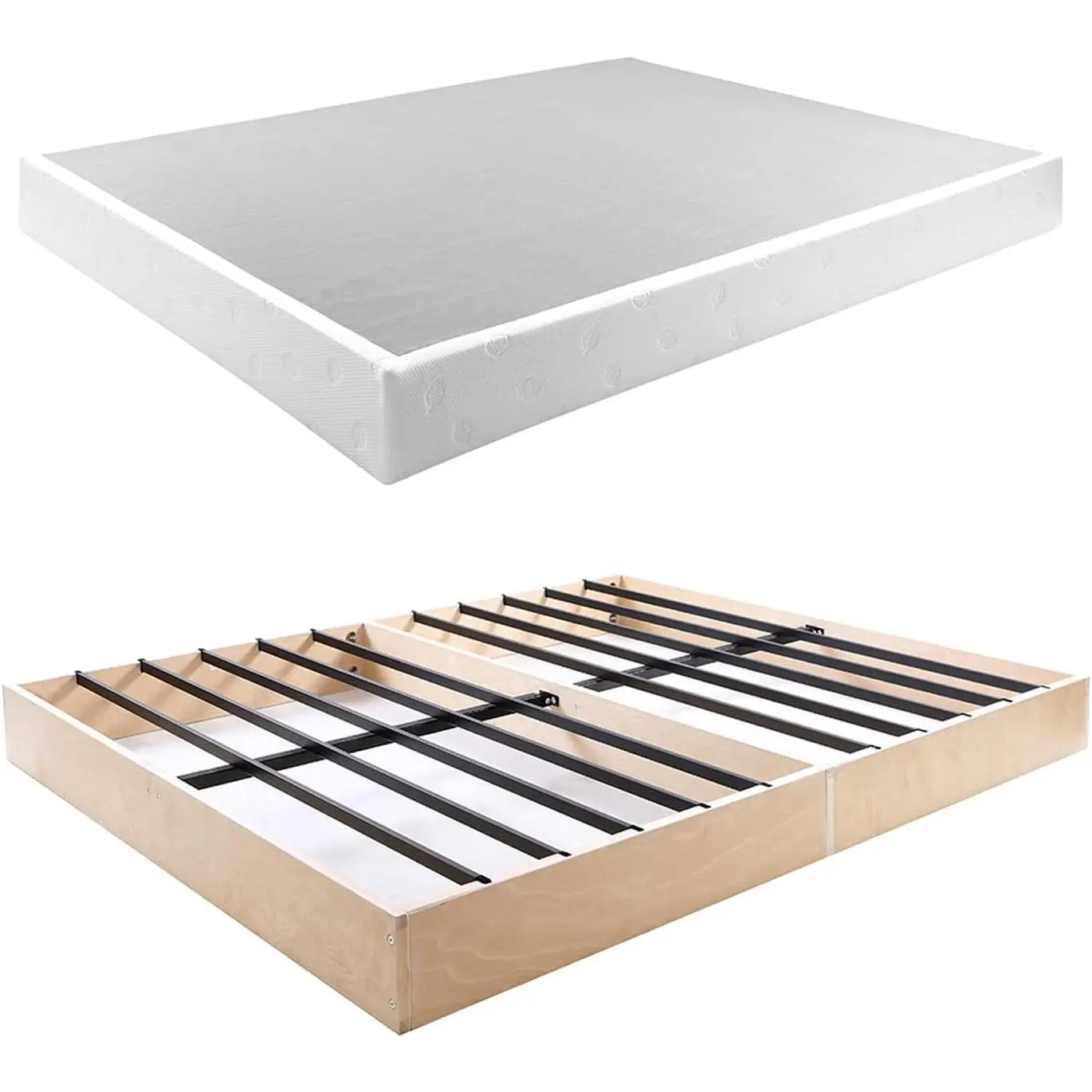 Queen 5-In & 7-In Metal-Wood Box Spring Mattress Foundation, Fabric Cover, Easy Assembly, Noise-Free, Anti-Slip Indoor Furniture