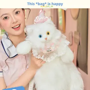 Realistic Heterochromatic White Cat Backpack Plush Toy Doll For Gifts