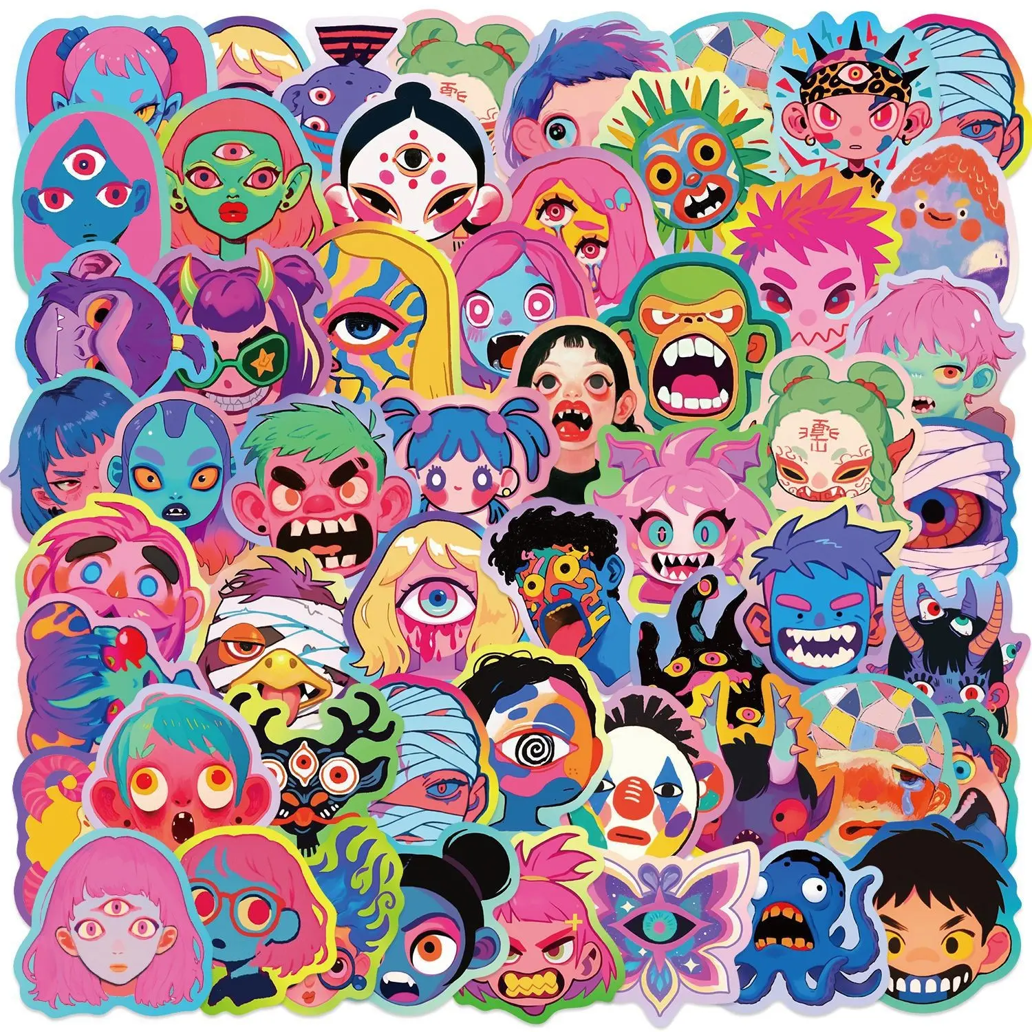 50 New Colorful Abstract Graffiti Stickers, Waterproof DIY Decor for iPad, Luggage, Notebook, Journal, Creative Accessories