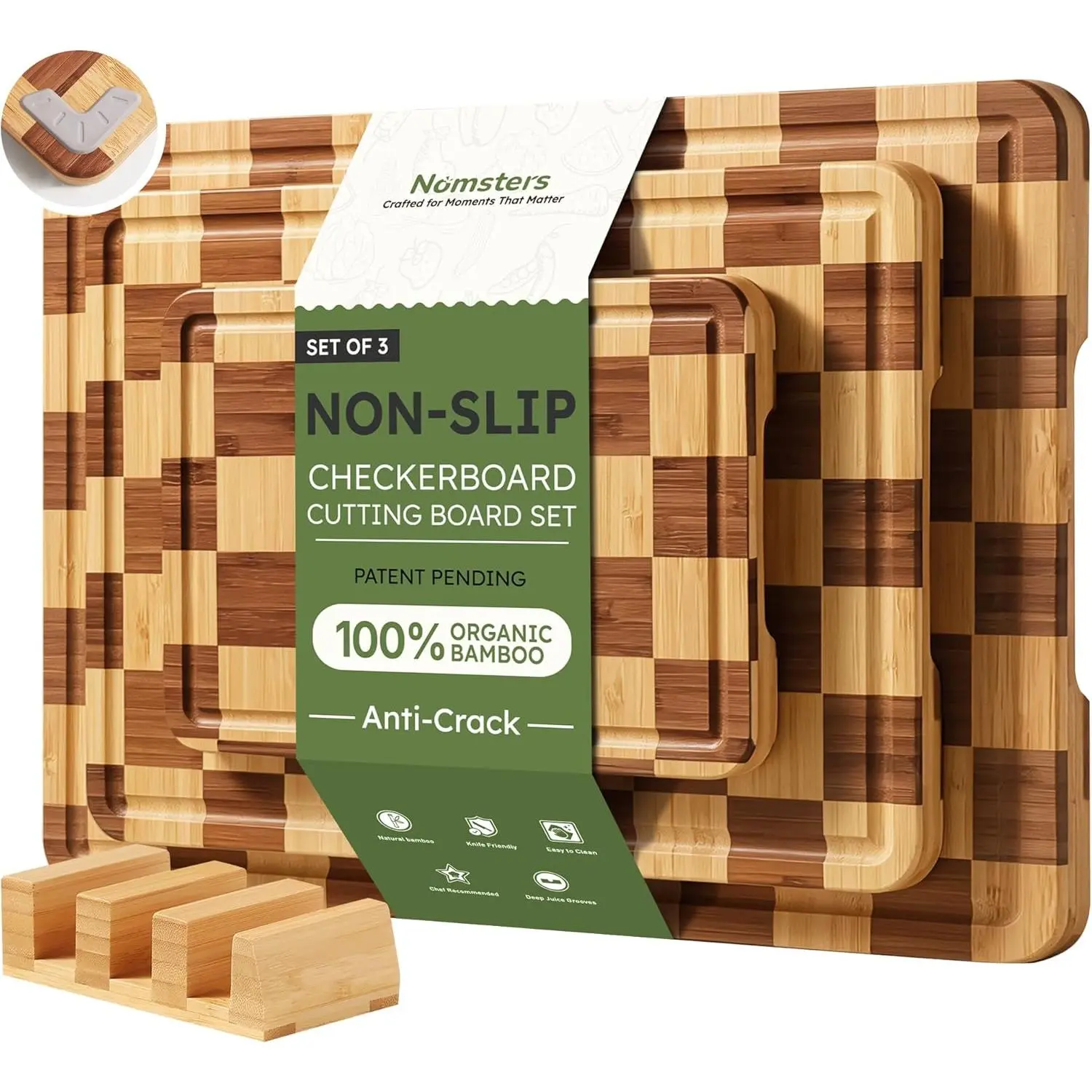 3 Pack   Board Set Checkered Wooden  Board for Kitchen Non  Charcuterie Board Serving Non Slip End Grain  Chopping Board for Meat Fruit Cheese Kitchen Housewarming