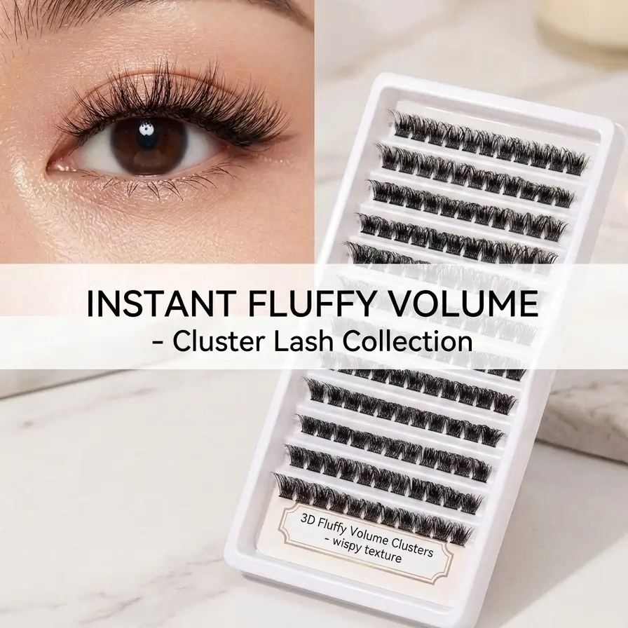 Glue-Free Baby Bend Mink Fiber False Eyelashes, Messy Fluffy Natural Dense Simulation Self-Adhesive Three-Part Barbie False Lashes, Single Cluster Segmented