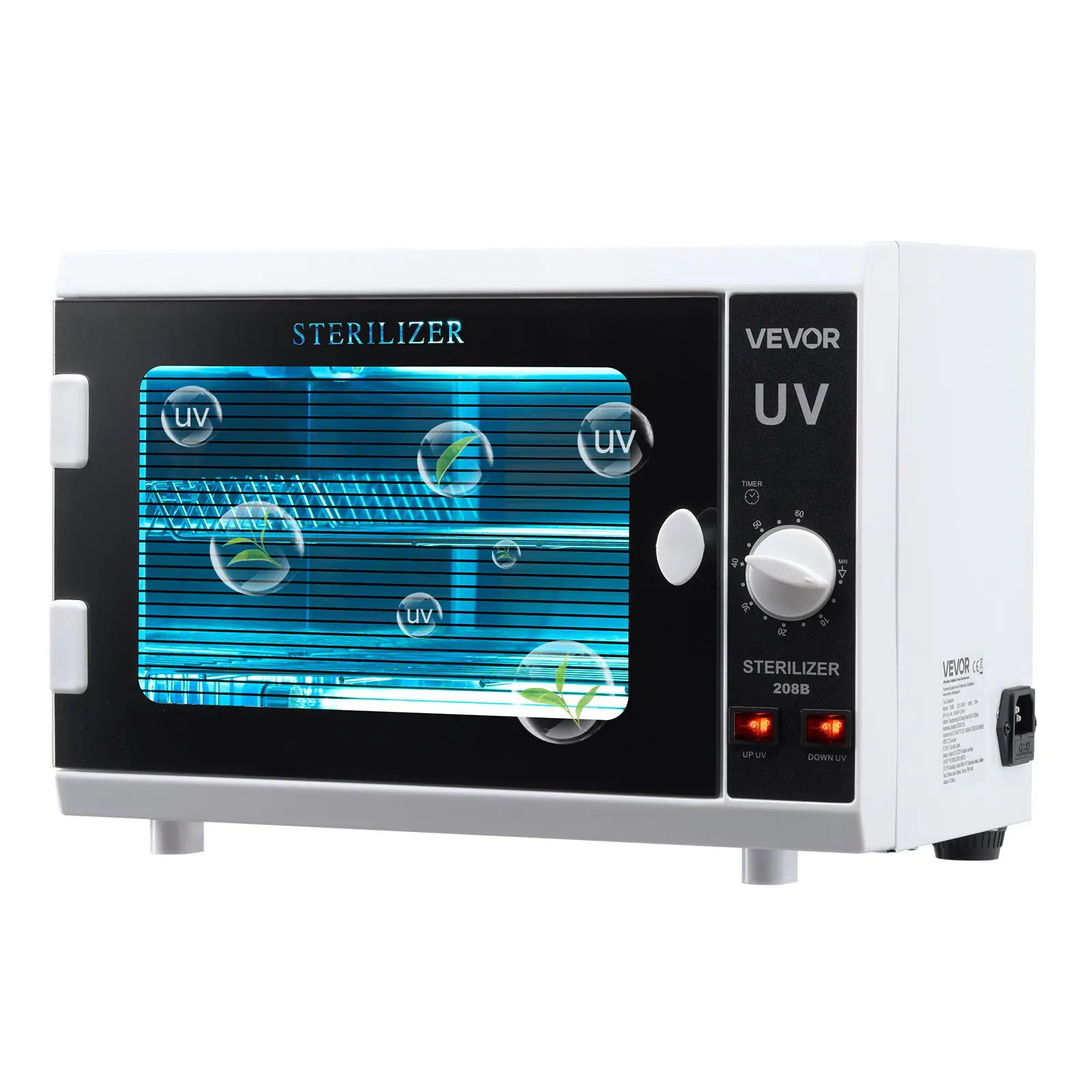 VEVOR Ultraviolet Nail Tool Sterilization Machine, 12L Large Size Capacity, Knob Control, Timer-Setting Tool Cabinet Cleaner Box, Tempered Glass Door, 185nm Wavelength, for Beauty Salons, Labs