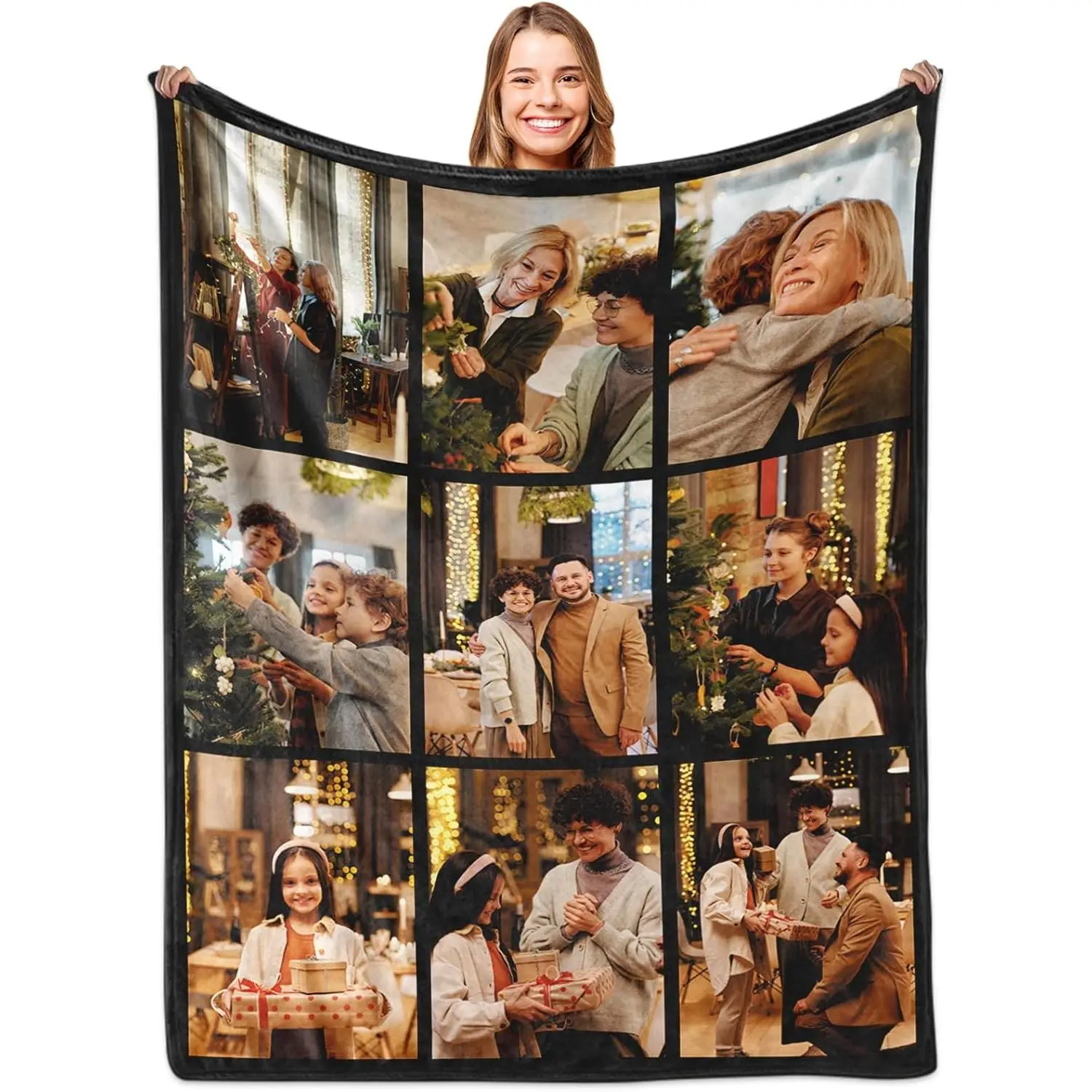 Custom Blanket with Picture, Personalized Throw Photo Blankets Customized Photo Gifts for Mom Dad Women Family - 9 Photos