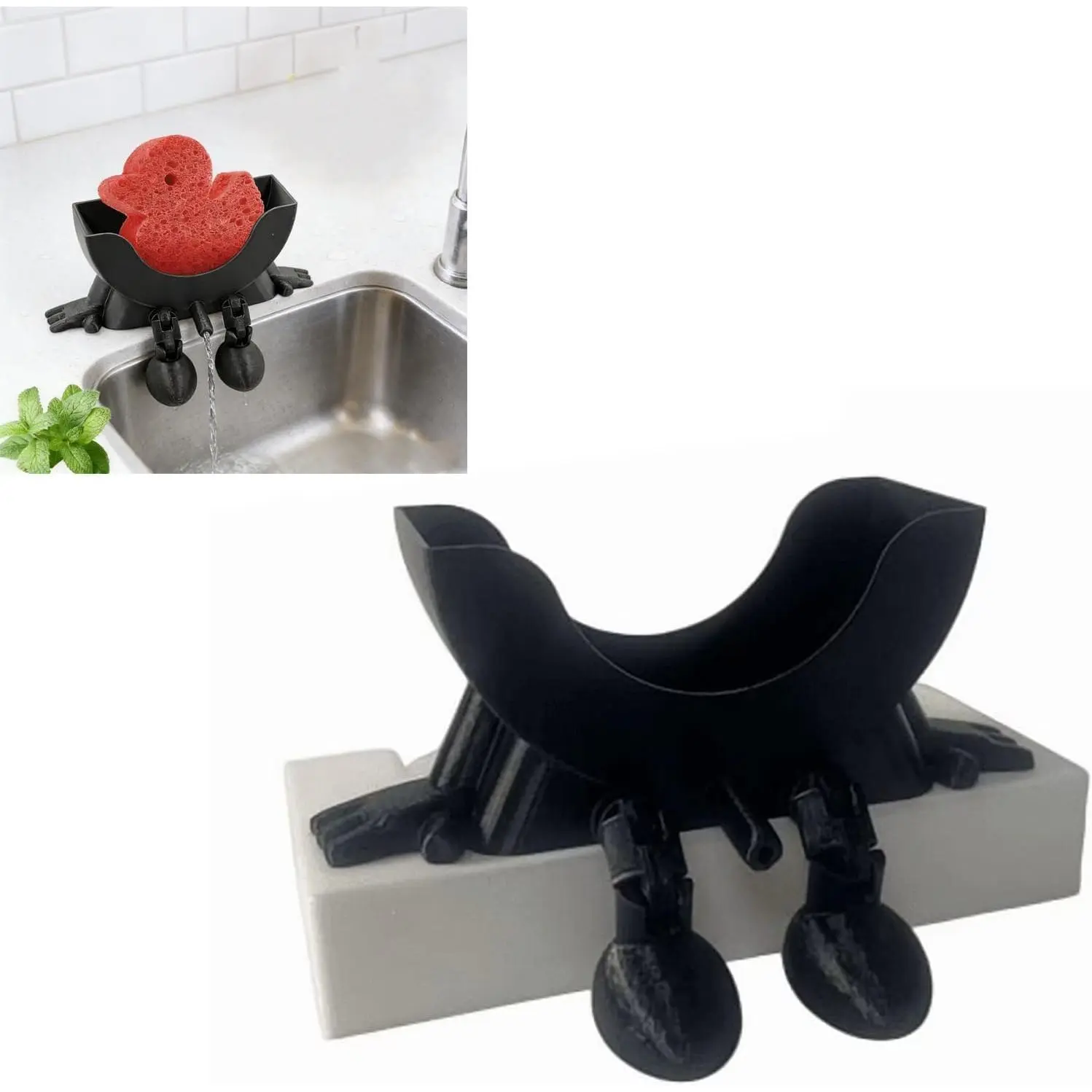 Cute Hanging Sponge Holder with Drainage, 2026 New Keeps Your Sponge Dry & Smiling, Funny Sponge Stand for Kitchen Sink, 3D Printing Countertop Sponge Holders (Black)