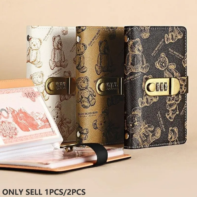 Bear Pattern Money Saving Wallet with Password Lock, A6 Cash Storage Album, Small Financial Management Binder, Budget Planners, Finance Checklist Organizer, Savings Tracker Organizer, Holds Up to 100 Photos