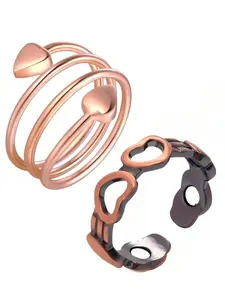 2pcs Copper Ring for Women,99.99% Pure Copper Magnetic Stacking Rings, Stackable Finger Rings,Gifts for Women, Fashion Heart Rings, Stackable Ring Set