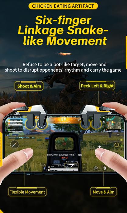 New 4/6 Finger Mobile Game Controller for FPS Games, Physical Gaming Grip Trigger