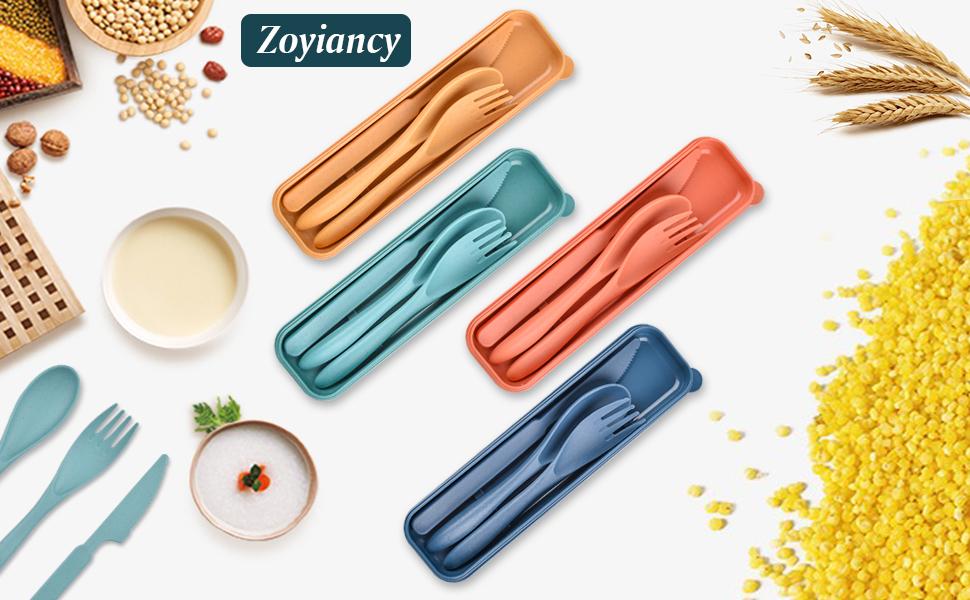 Dine eco-friendly on the go with these 2 reusable utensil sets!Made of durable wheat straw, each portable set includes fork, knife, spoon and a protective case.Compact and lightweight, perfect for school, work, lunch boxes Dine eco-friendly on the go with these 2 reusable utensil sets!Made of durable wheat straw, each portable set includes fork, knife, spoon and a protective case.Compact and lightweight, perfect for school, work, lunch boxes
