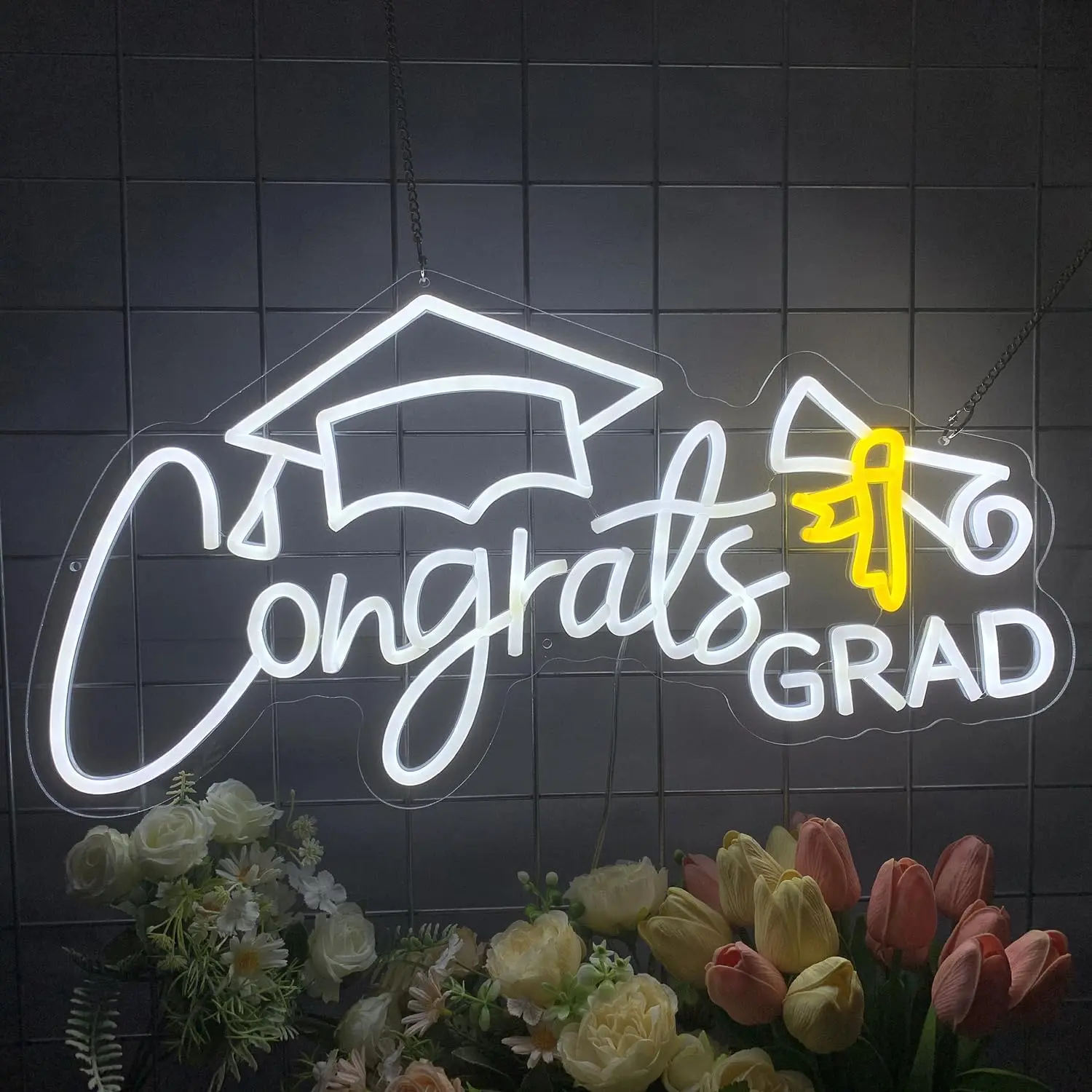 Congrats Grad Neon Sign Congrats Neon Lights Signs for Wall Decor with Dimmable Backdrop LED Light Up Signs for Party, Photos, Class of 2026 Celebrations, Graduation