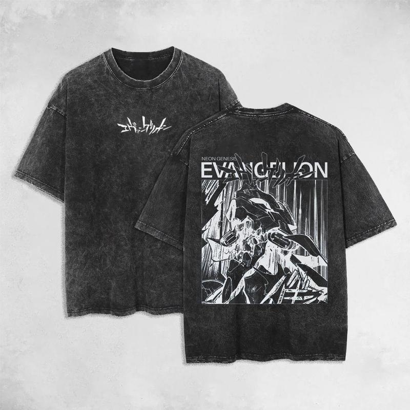 Neon Genesis Evangelion Shin Seiki Evangelion Anime Washed Heavy Cotton T-Shirt Vintage Graphic Tee Streetwear Casual Retro Top Gift for Anime Manga Fans Him Her