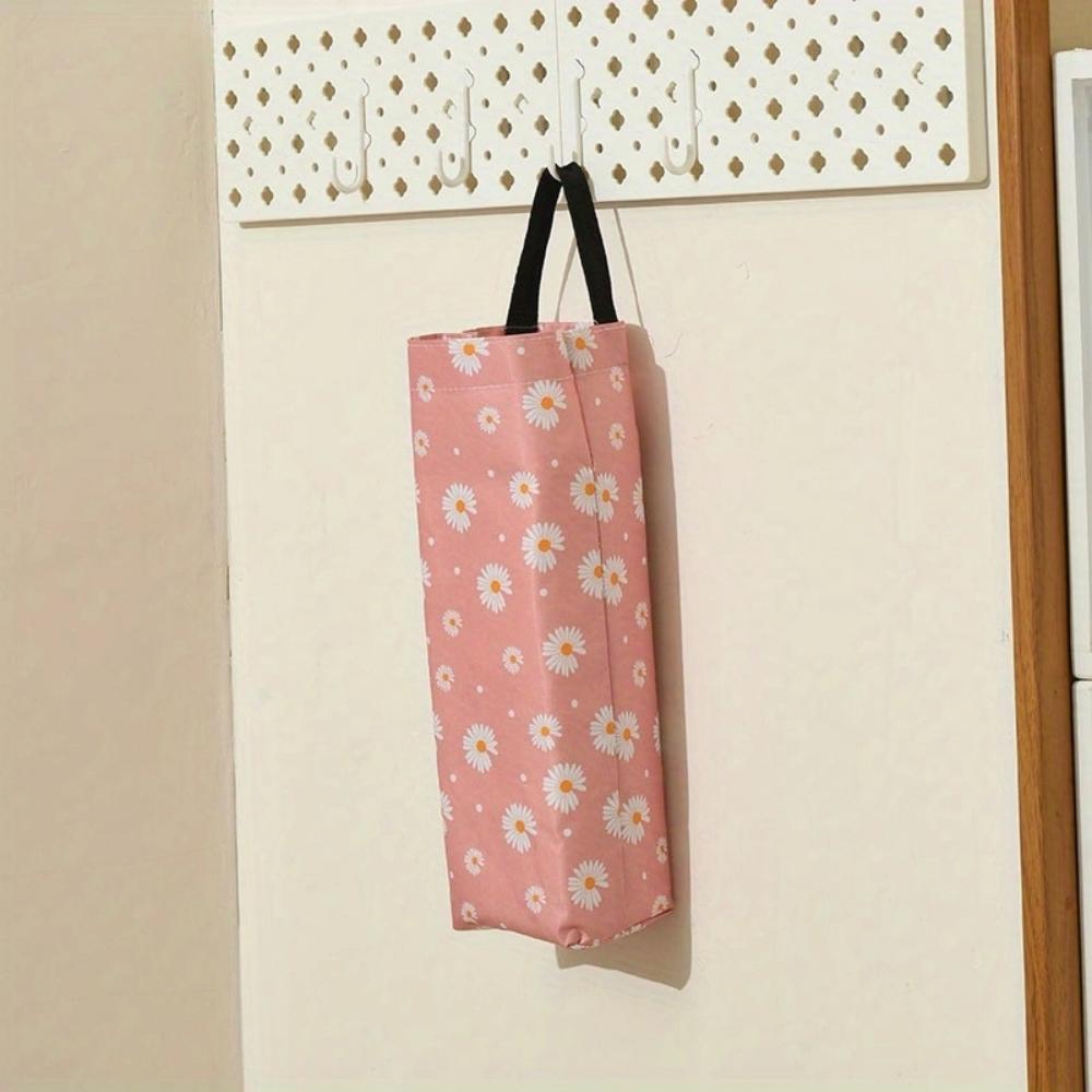 Random Color Daisy Pattern Hanging Garbage Bag Storage Bag 1PC Space-Saving Wall-Mounted Holder Organizer Portable Waterproof Plastic Dispenser for Home Kitchen Bathroom Office Practical Household Accessories