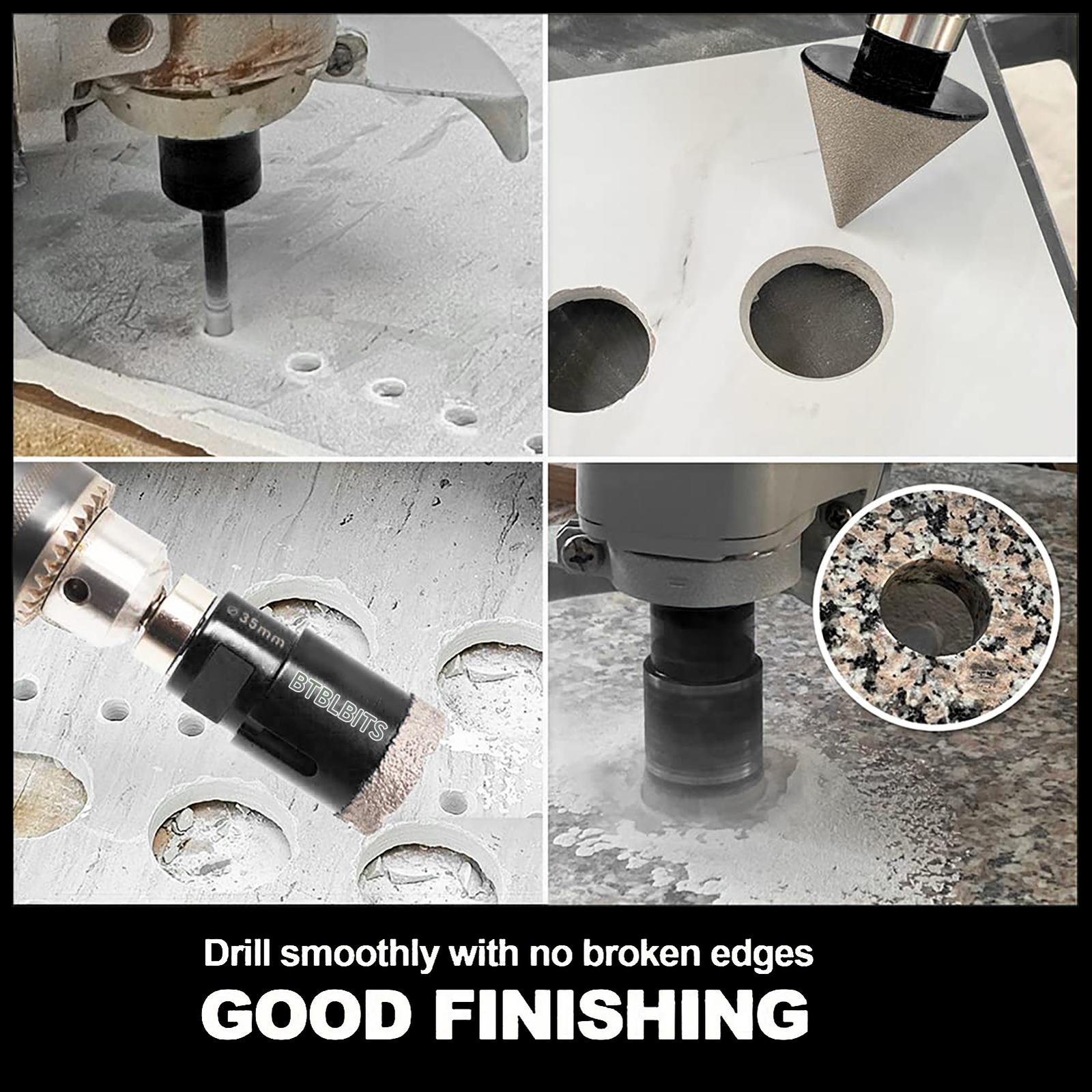 Diamond Core Drill Bits Set 10pcs (6/6/8/10/20/25/35/50mm Tile Hole Saw Bit Kit+35mm Beveling Chamfer Bit+5/8"-11 to Hex Adapter) for Porcelain Ceramic Tiles Marble Granite Brick Concrete Quartz Countertop Stone for Angle Grinder Tool diamond  holesaw