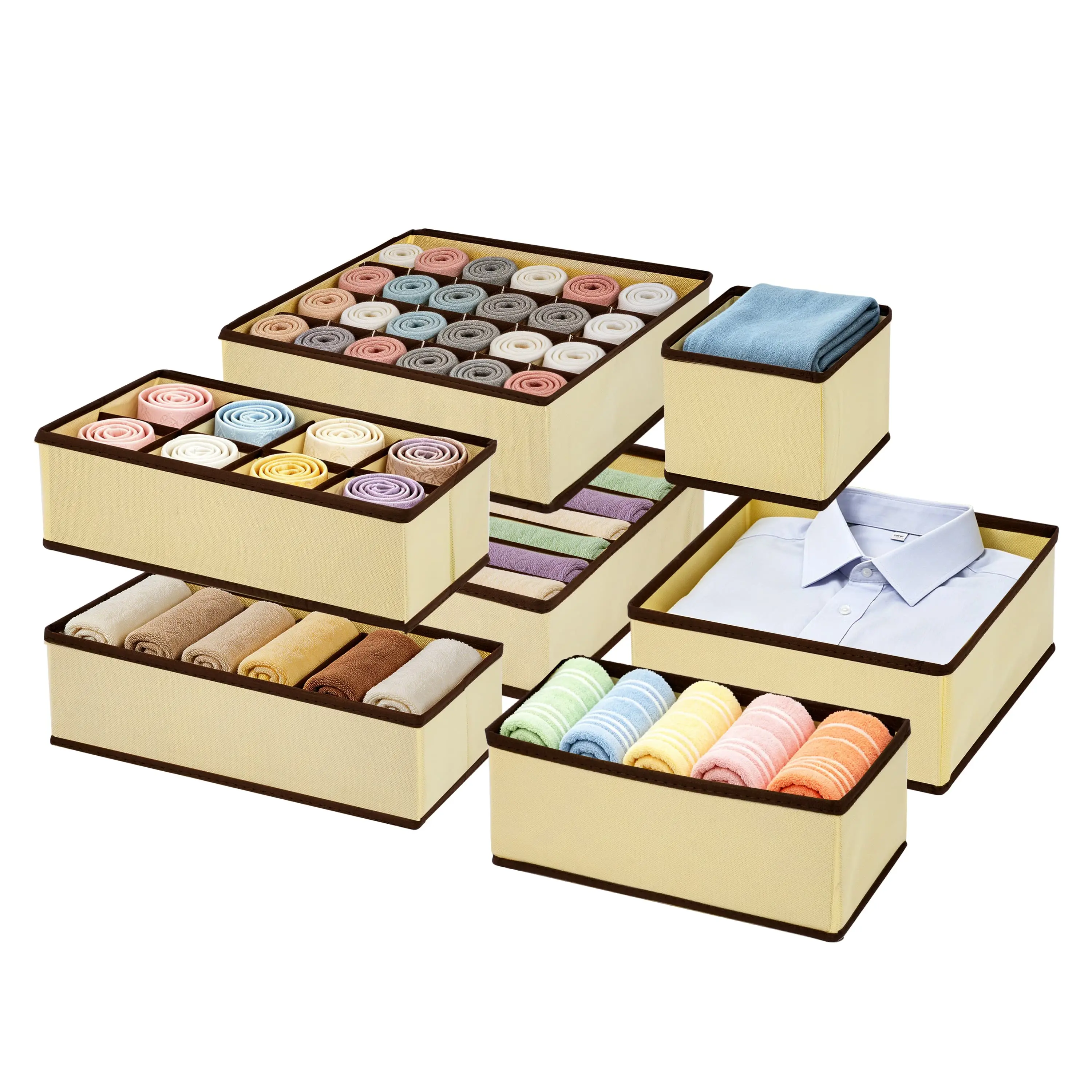 76-Cell Fabric Drawer Organizers 12-Pack with Compartments - Foldable Dividers, Open Storage Boxes for Dresser Organization, Home Tidiness to Get Organized (Grey)