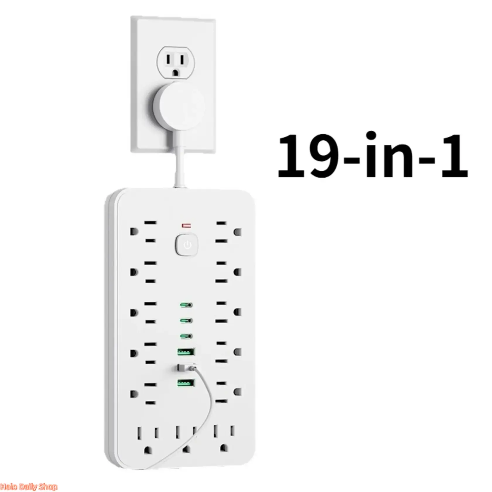 19-in-1 Wall Mount Surge Protector Outlet with Socket Holder - 11 AC Outlets, 6 Ports (3 USB-C), 45° Rotating US Plug, 1-Touch Switch, Over-Voltage Protection, Wall Extender for Home, Camping, USB Multi Plug