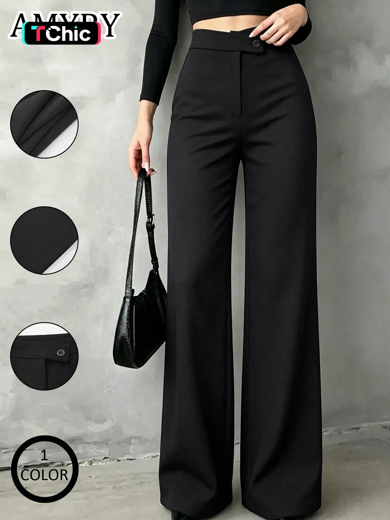 2026 Fall Chic European Style Buttoned Wide Leg Suit Pants, High Waist Sexy Long Pants, Casual Patchwork Design, Women's Fashion