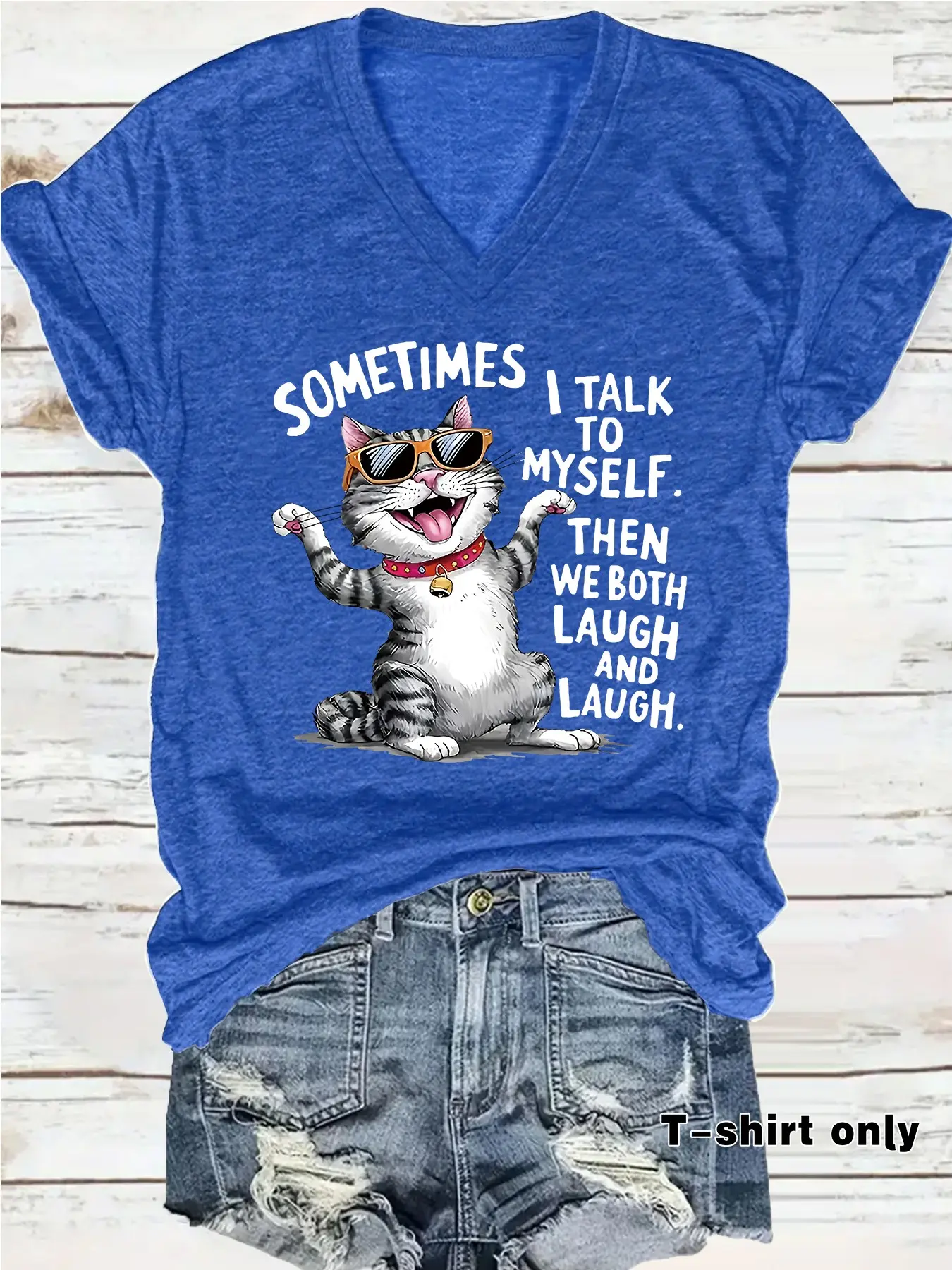 Women's Cat Graphic Print V Neck Tee, Casual Fashion Short Sleeve T-shirt, Ladies Summer Clothes for Daily Wear, Top