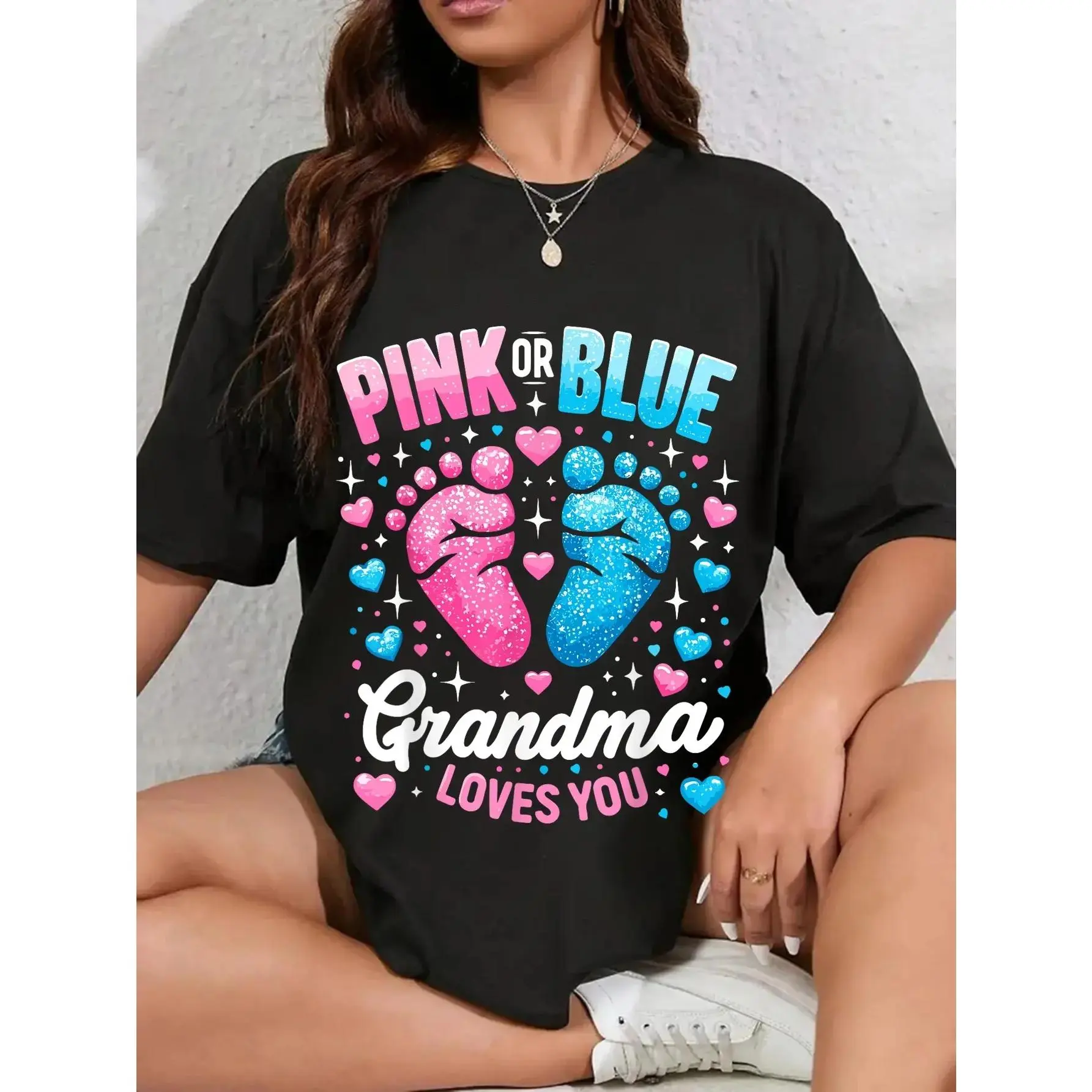 Unisex Grandma Gender Reveal T-Shirt - Pink or Blue Design, S, 2XL, 3XL, 4XL, 5XL (Men's Tops), Athletic, Basic, Standard Size, Denim, Cargo, Casual
