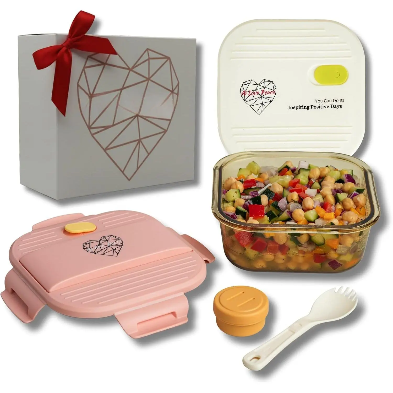 Glass Lunch Box, 26 oz, Microwave Safe, Leakproof,  , Meal Prep | 26 oz Borosilicate contner Includes fork/spoon, sauce contner,  ,dishwasher safe for work lunches.
