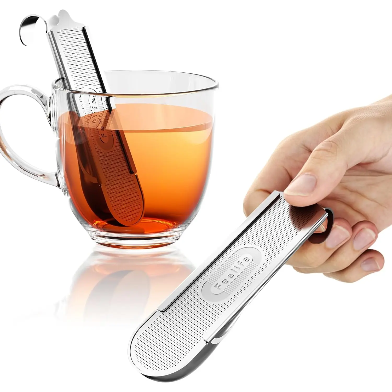 1PCS 304 Stainless Steel Tea Infuser for Loose Leaf Tea Strainer Fine Mesh | 2-in-1 Tea Filter & Scoop for Easy & Fun Brewing, Feelife Tea Strainers for Loose Leaf Tea Steeper for Cup Mug