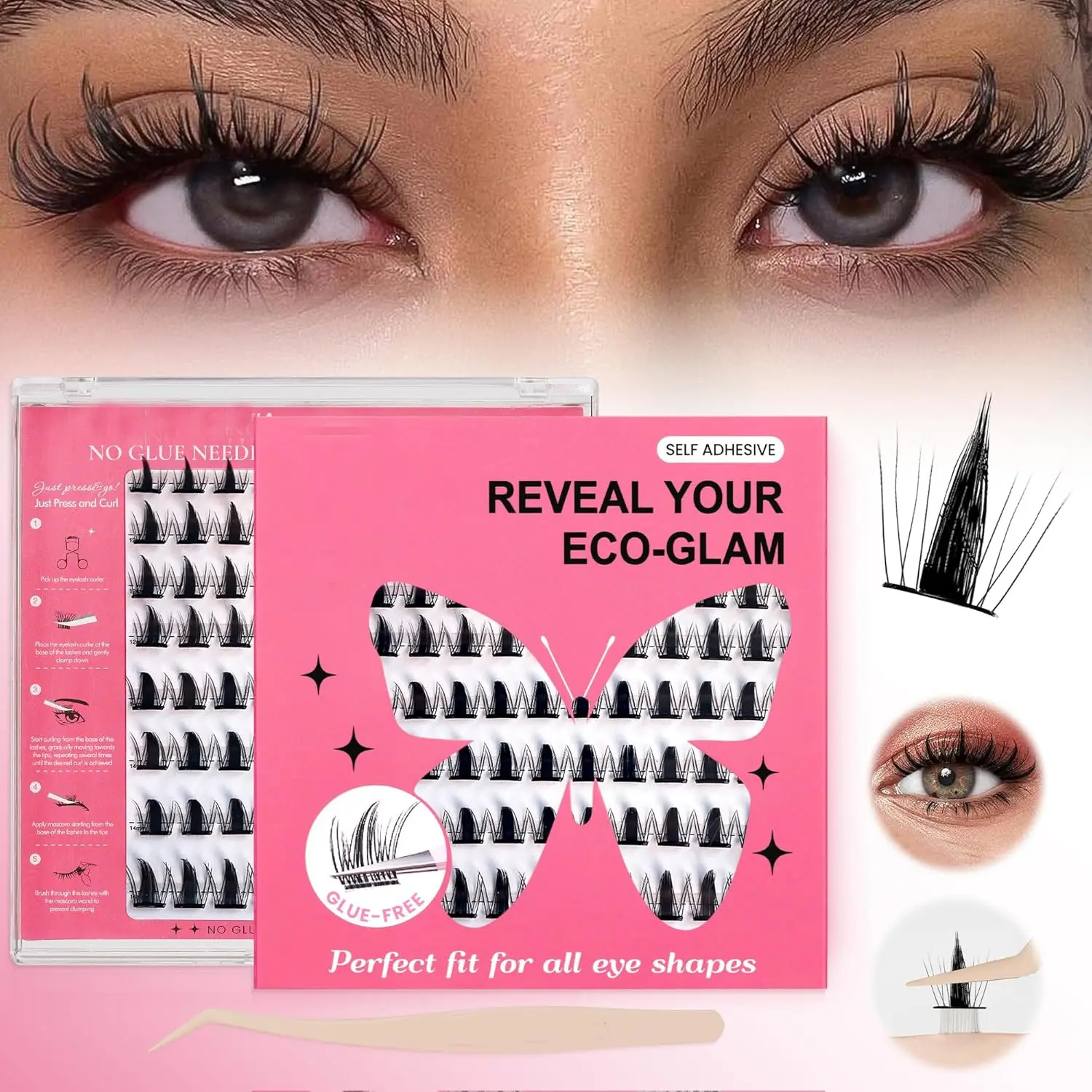 Main Character Energy Glue Free Self Adhesive Cluster Lash Extensions Single Unit No Extra Lash Glue Required Wispy Fluffy Individual Lashes With Applicator Tweezer Fit All Eye Shapes Reusable Effortless Glam DIY Eye Makeup For Makeup Beginners Women Dail