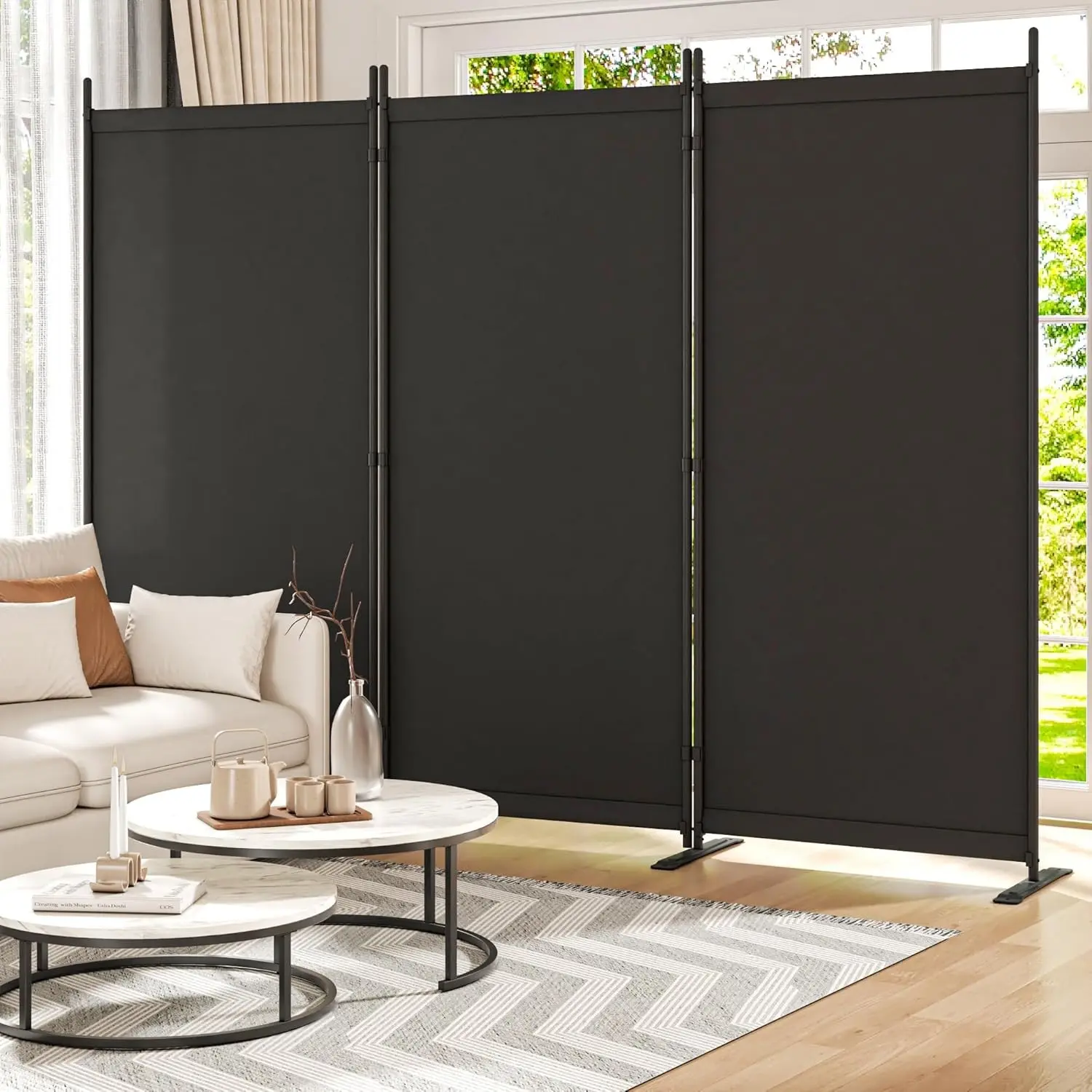Black Portable 6FT 3-Panel Folding Privacy Partition Screen, 103in W Freestanding Room Divider for Dorm, Office
