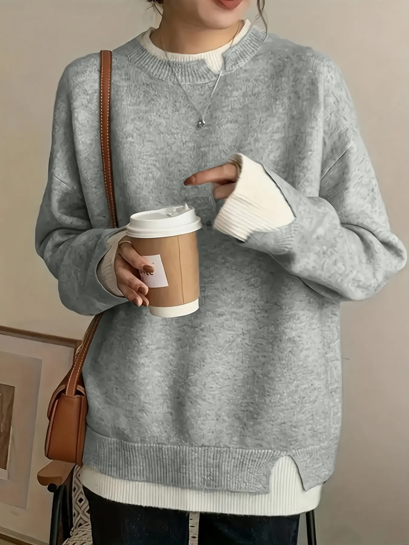 Women's Plus Size Fit Two-Piece Colorblock Long Sleeve Knit Pullover Sweater Knitwear, Elegant Fashion for Spring Summer Fall Winter