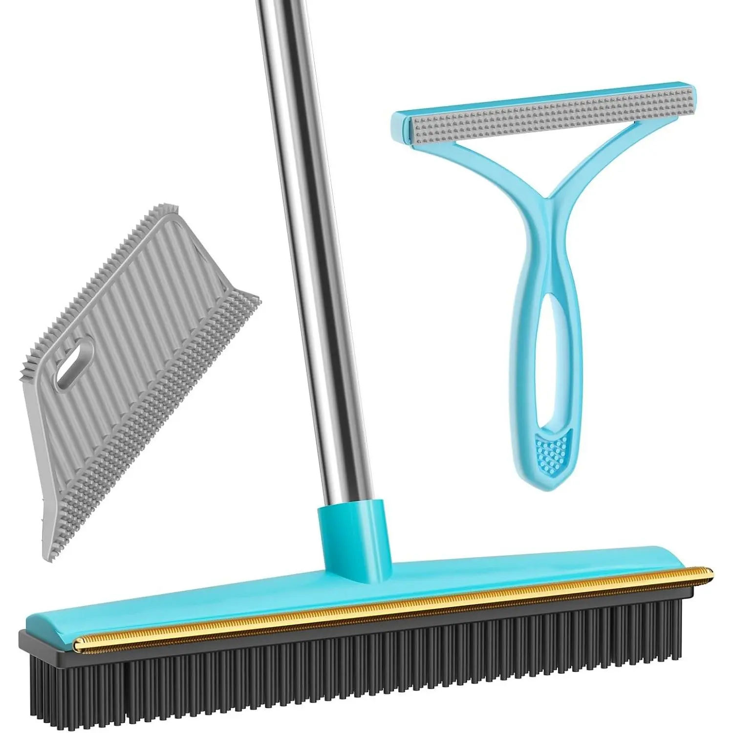 Carpet Rake Pet Hair Remover, 60" Long Rubber Broom, 3 Pack | Dog Cat Fur Remover, Carpet Scraper, Rug Rake, Scraper Brush, Carpet Brush, Carpet, Rugs, Car Mats, Couch, Pet Bed, Furniture