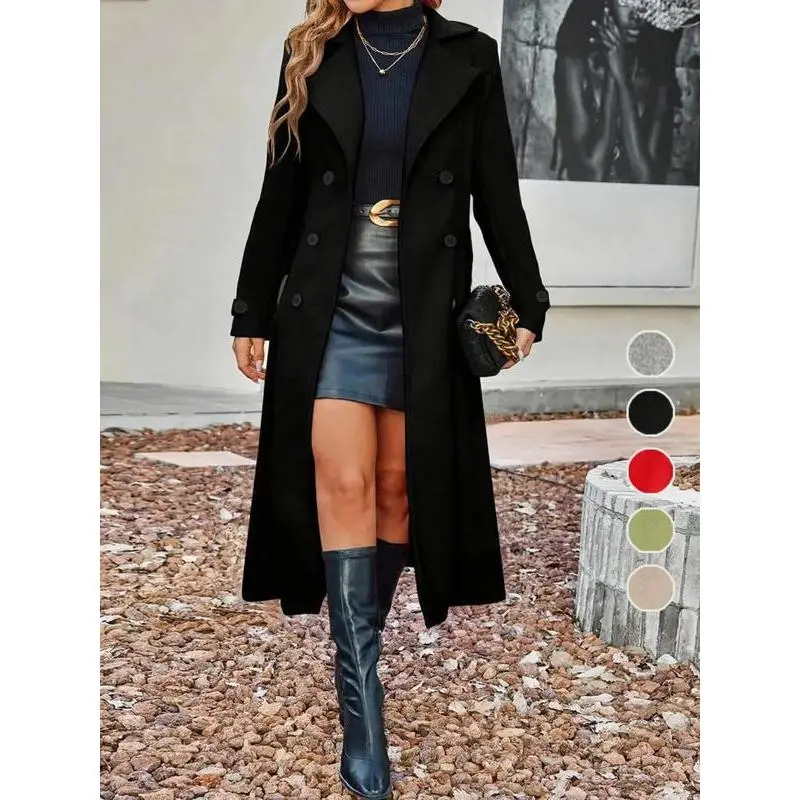 VVZ 2026 Women's Solid Double-Breasted Coat Jackets Elegant Long Sleeve Design for Autumn & Spring Seasonal Versatility and Comfort