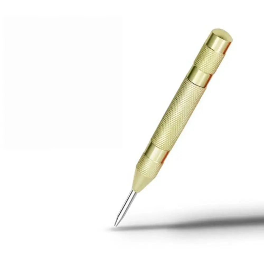 1 PCS Automatic Center Punch with 2 Extra Bits 5 Inch Heavy Duty Steel Spring Punch Tool, Adjustable Tension, Rustproof, Polished, Round Head, Suitable for Metal, Glass