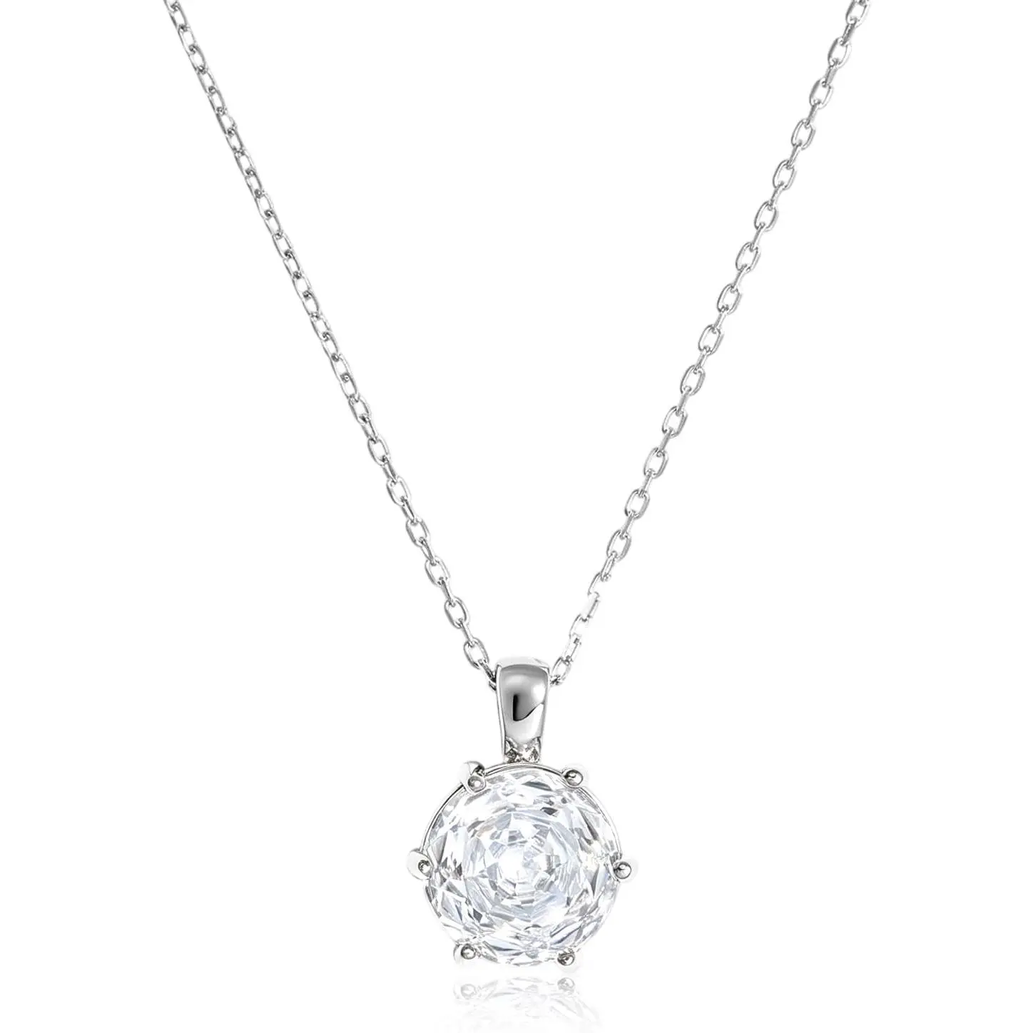 Sparkle Rose Cut Cubic Zirconia Pendant Necklace for Women, Dainty Hypoallergenic Stainless Steel Solitaire Necklace Birthday Gift for Her Silver
