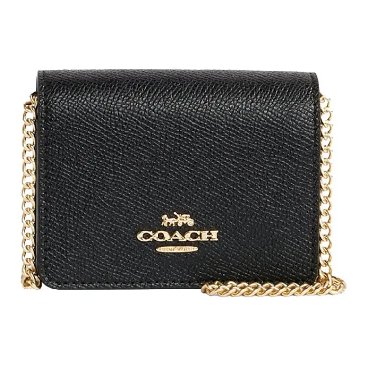 COACH Chain Wallet Crossbody Bag for Women – Mini Leather Shoulder Bag in Black