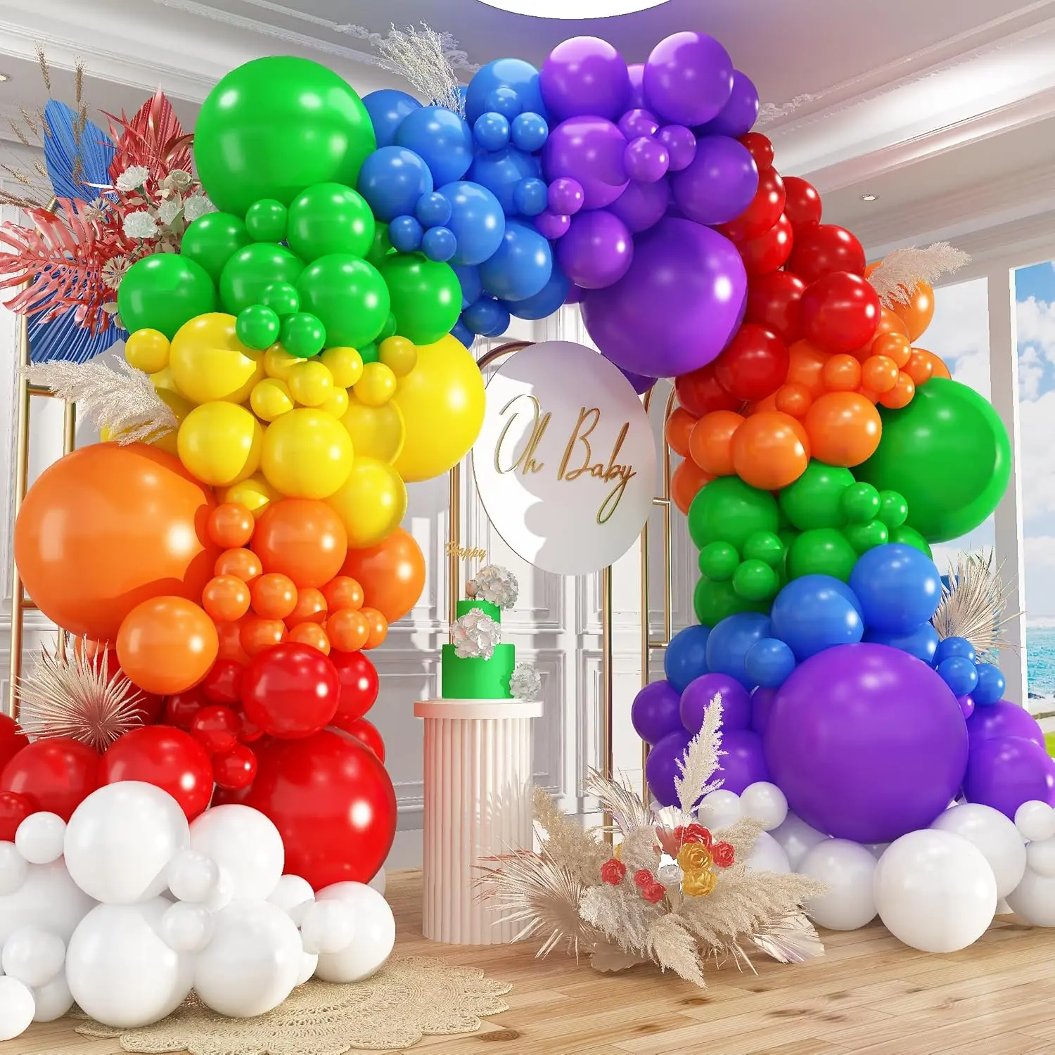 412pcs Rainbow Balloon Arch Kit, Assorted Colors Different Sizes (18 12 10 5 Inch) Matte Latex Colorful Balloons for Baby Shower Birthday Wedding Party Decorations