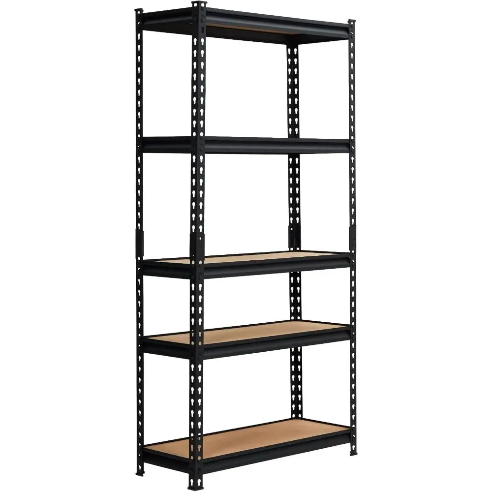 Carbon Steel Adjustable Garage Shelf - 5-Tier 2000lbs Heavy Duty Metal Industrial Storage Shelving Unit, 30" W x 12" D x 60" H Black Shelf Racks Organizer for Garage/Shop, Warehouse