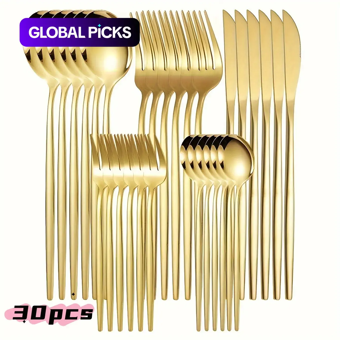 Stainless Steel Kitchen Set Cutlery, Tableware Set, Kitchen Dining Utensils, 30 Pcs/Set Including Knives, Forks, Spoons and Teaspoons, Dishwasher-Safe Utensil Set for Home, Restaurants and Hotels, Dinner Sets #GLOBAL PICKS
