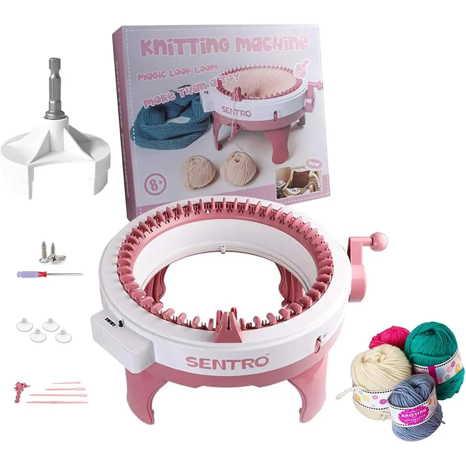SENTRO 48  Knitting Machine with Electric Adapter,  Weaving Loom Round Spinning Crochet Knitting Machines with Row Counter and Crank Handle Adapter Hex Steel Bit for Automatic Knit