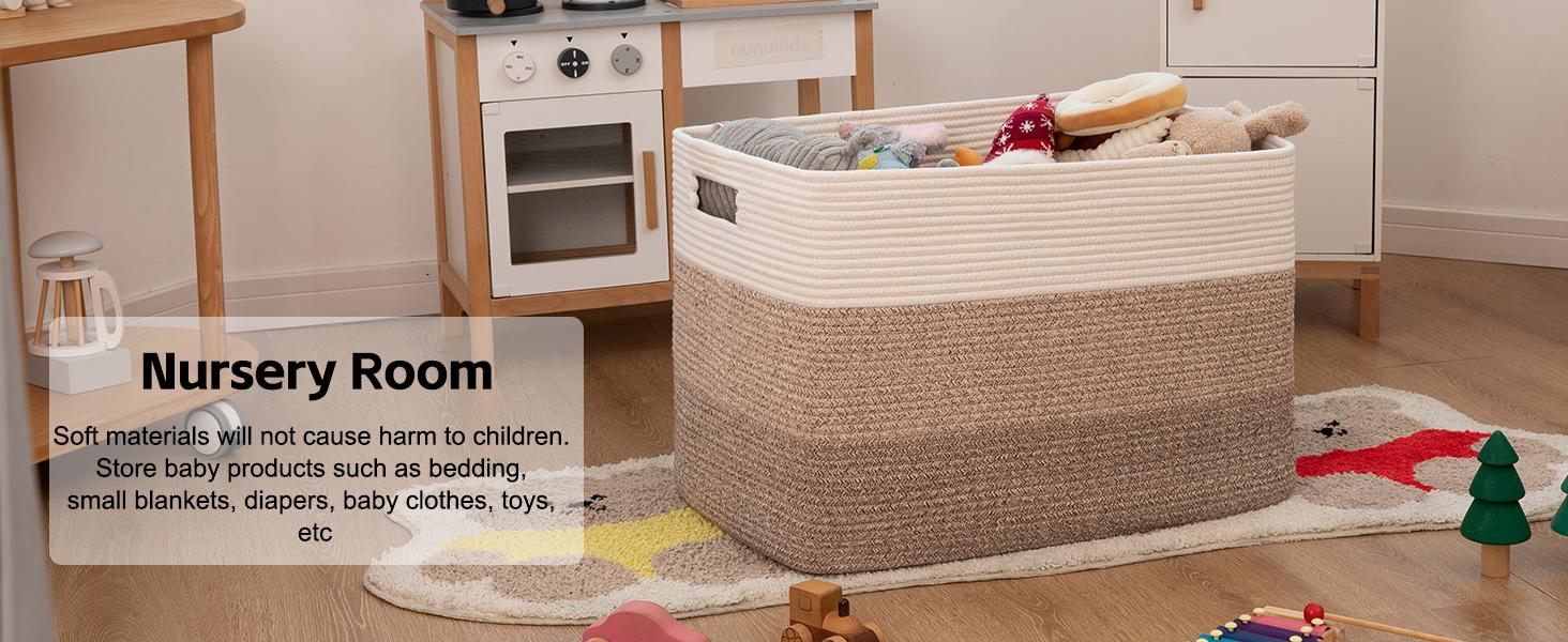 Extra Large Blanket Basket, Rectangle Woven Cotton Rope Storage Basket,Used for storing Dirty Clothes, Stuffed Animal Toy Storage for Living Room,Kids Room,25" x 17" x 16", decorative organizer box