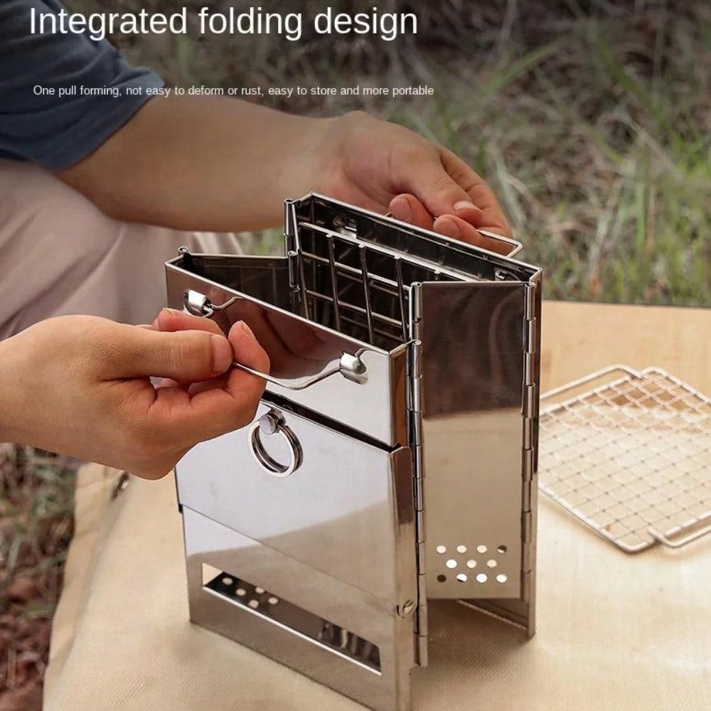 Outdoor Folding Wood Stove, Mini Stainless Steel Oven, BBQ Camping Picnic Folding Charcoal Stove, Outdoor Heating Barbecue Grill