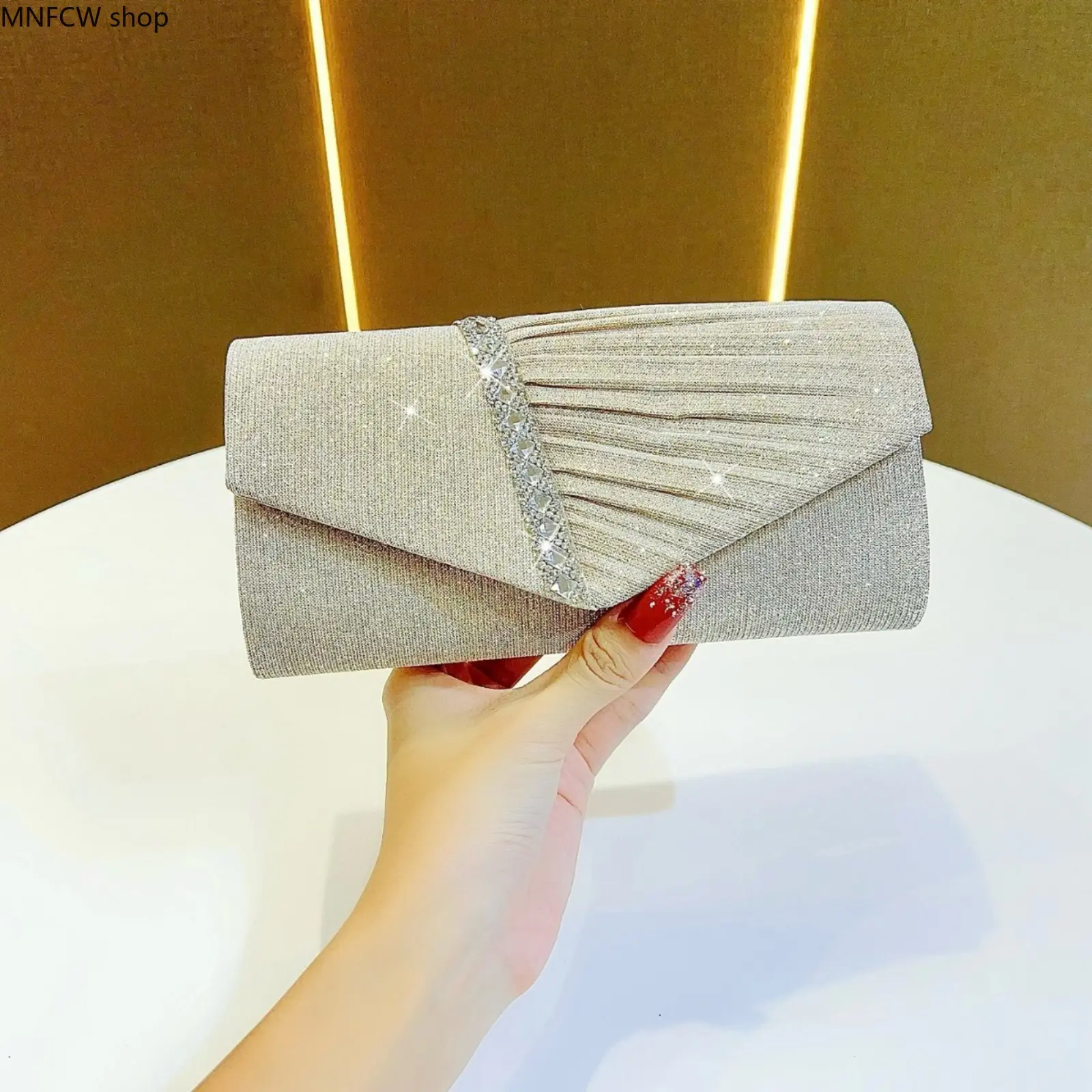 Women's Elegant Sparkling Rhinestone Leather Envelope Clutch - Formal Flap Purse for Evening Parties, Weddings, Wedding, Rhinestones