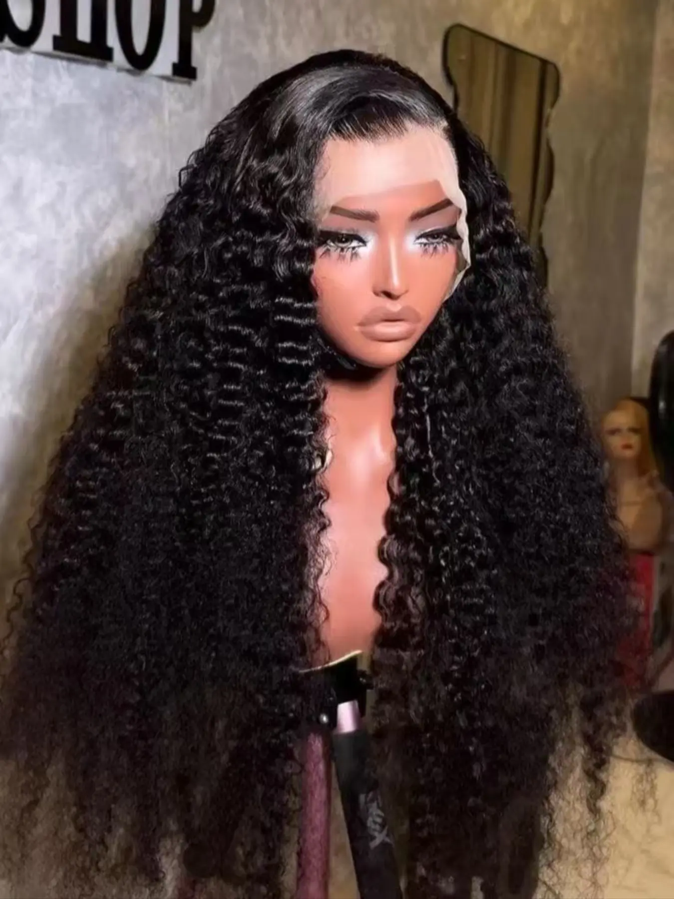 180 density natural black curly hair T-shaped small roll 26 inch long female curly hair 13x4x1 baby hair pre combed free parting glue free curly hair female wig black curly hair wig heat-resistant wig, Synthetic lace wigs
