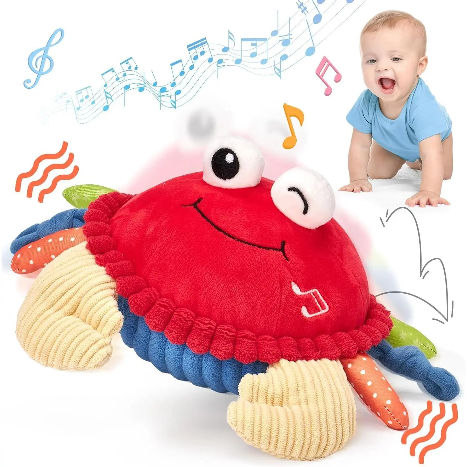 Baby Toys 6-12 Months, Musical Bouncing Crab Plush Toy with 48 Songs & Recording Function, Dancing Moving Jumping Baby Toy  Tummy Time, USB Rechargeable Crab Toy  Babies 6+ Months