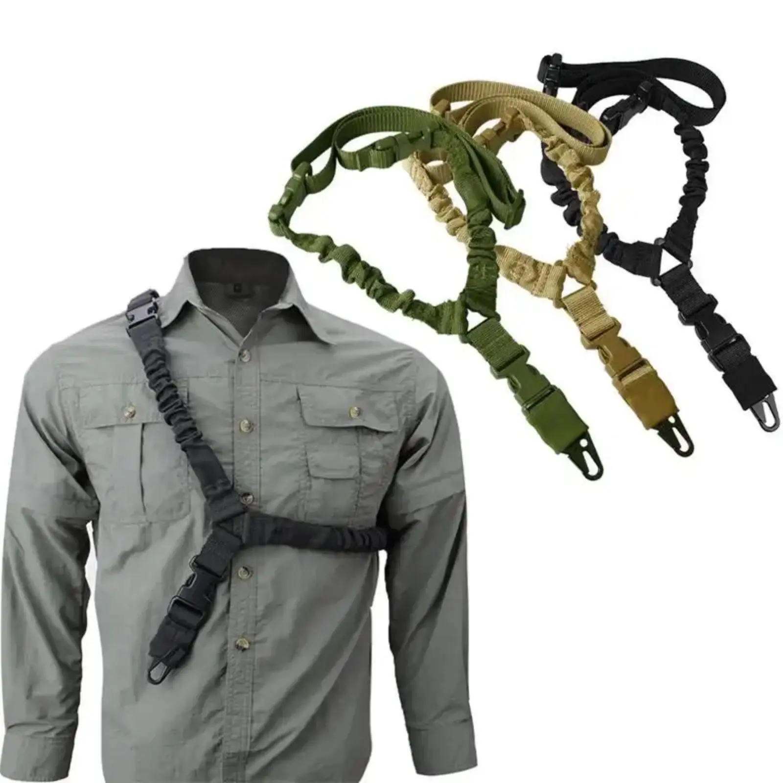 Outdoor Single Point Tactical Harness Belt, 78-107cm Adjustable High-Strength Camouflage Nylon Diagonal Strap With Carabiner, Quick-Attach Heavy-Duty CS Gun Safety Rope Unisex Outdoor Gear Accessory