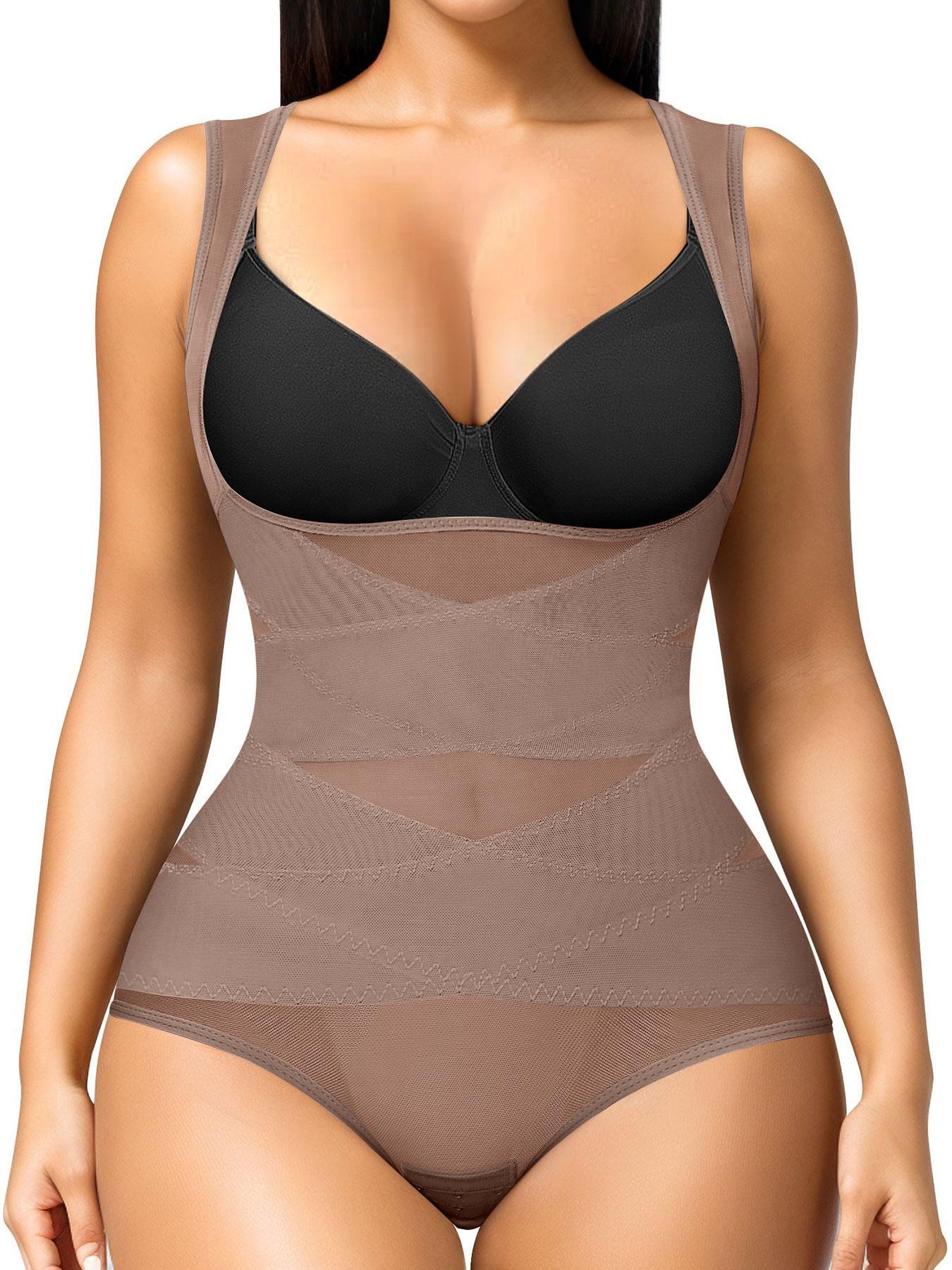 Women's Solid Color Open Bust Mesh High Waisted Shapewear Bodysuit, Breathable Comfortable Tummy Control Shaper, Ladies Shapewear for All Seasons, Body Shaping Underwear