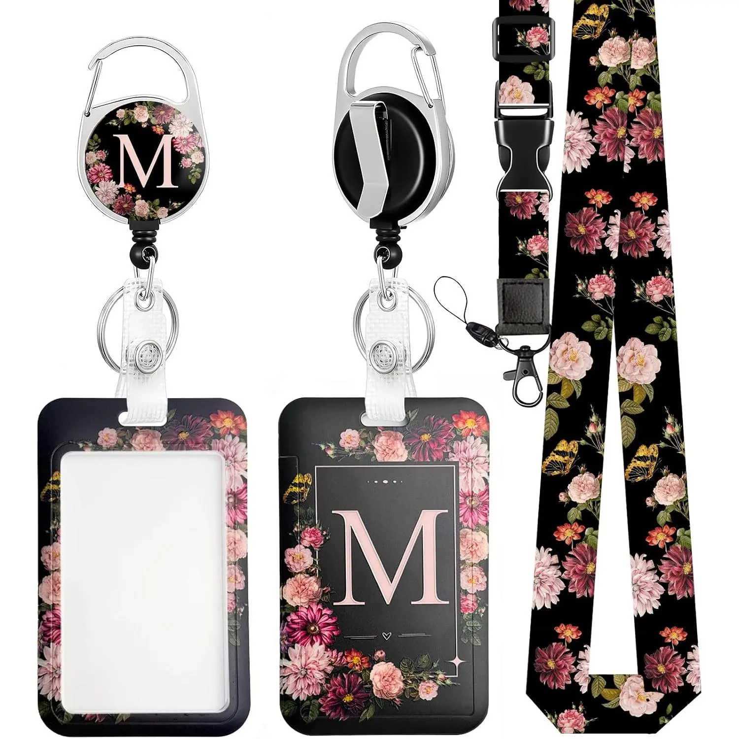 Teacher Lanyard with ID Holder & Reel, Black Lanyard Adjustable Detachable | Retractable Clip, Detachable lanyard strap,vertical card Protector, for office worker nurse teacher student women