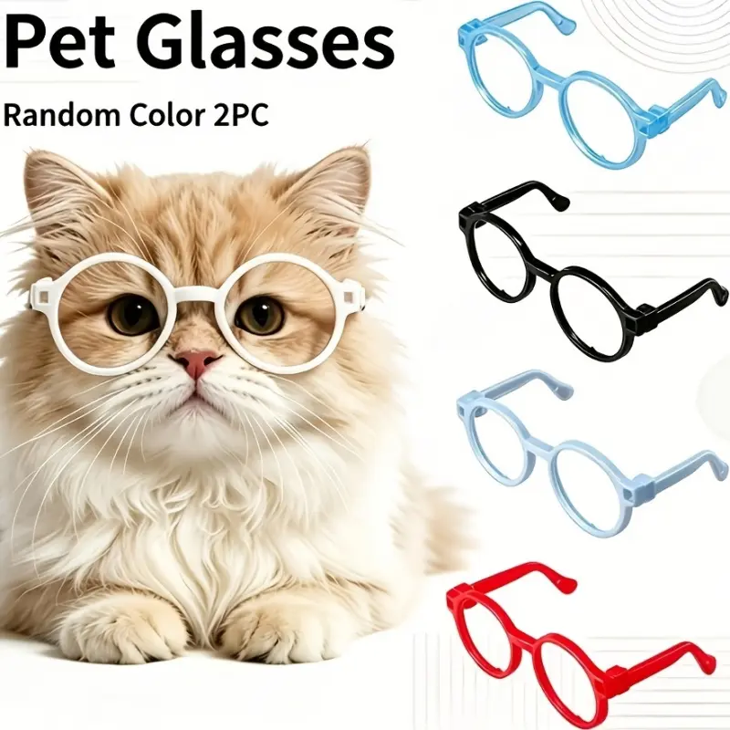 Small dog and cat pet glasses, 2 pieces of random colors, street shooting artifacts, mini glasses without lenses design to better protect pet eyes.