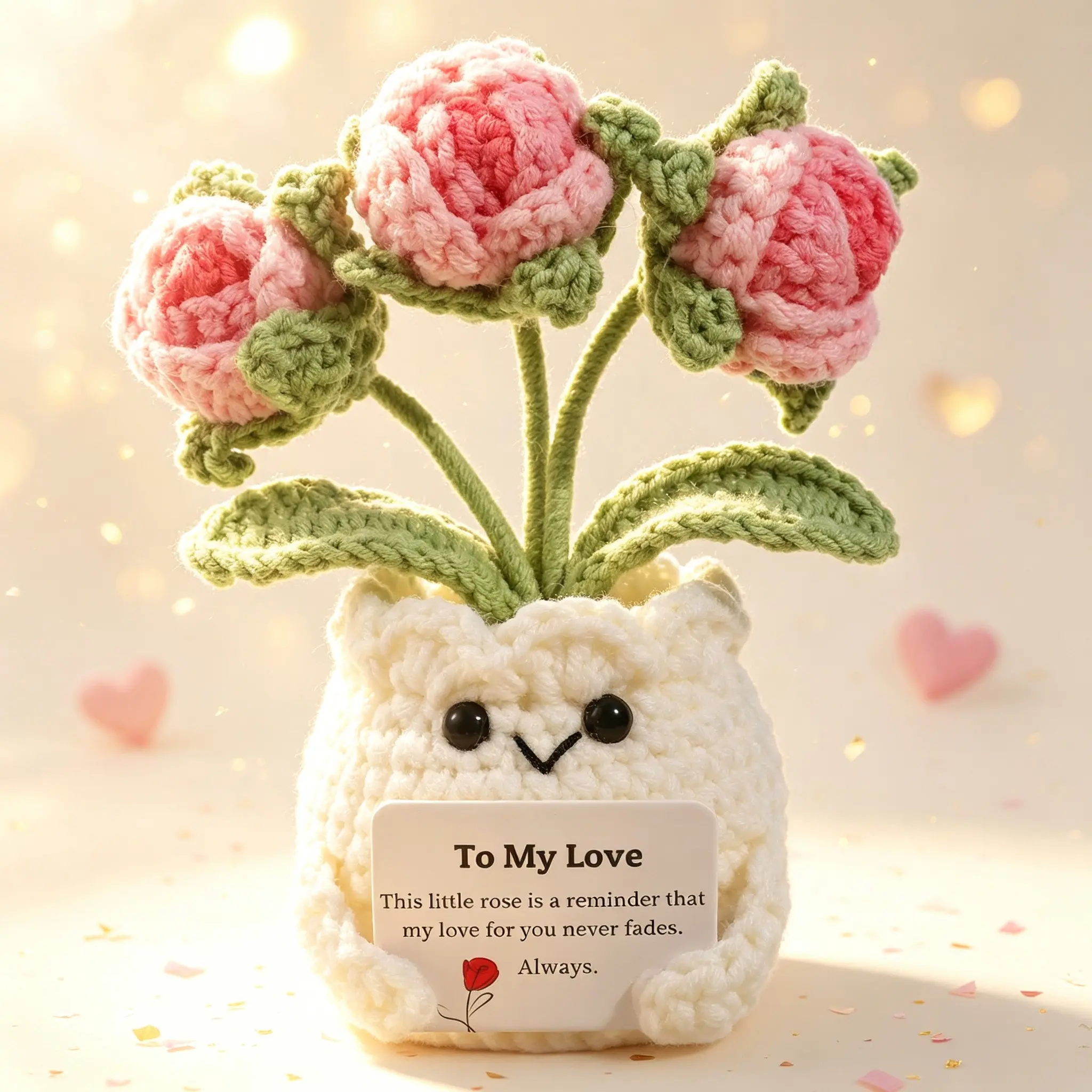 Handmade Rose Mini Potted Plant, Vibrant Artificial Flowers, Crochet Flower Decor, Shelf/tabletop Decoration, Party Wedding Gift