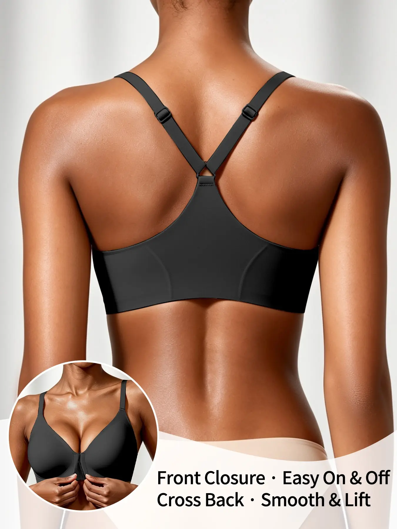 1/2 Pack Front Closure Bras for Women, Racerback Jelly Bra, No Underwire, Seamless Push Up, Supportive Bralettes, Slim-Fitting, All Seasons, Underwear