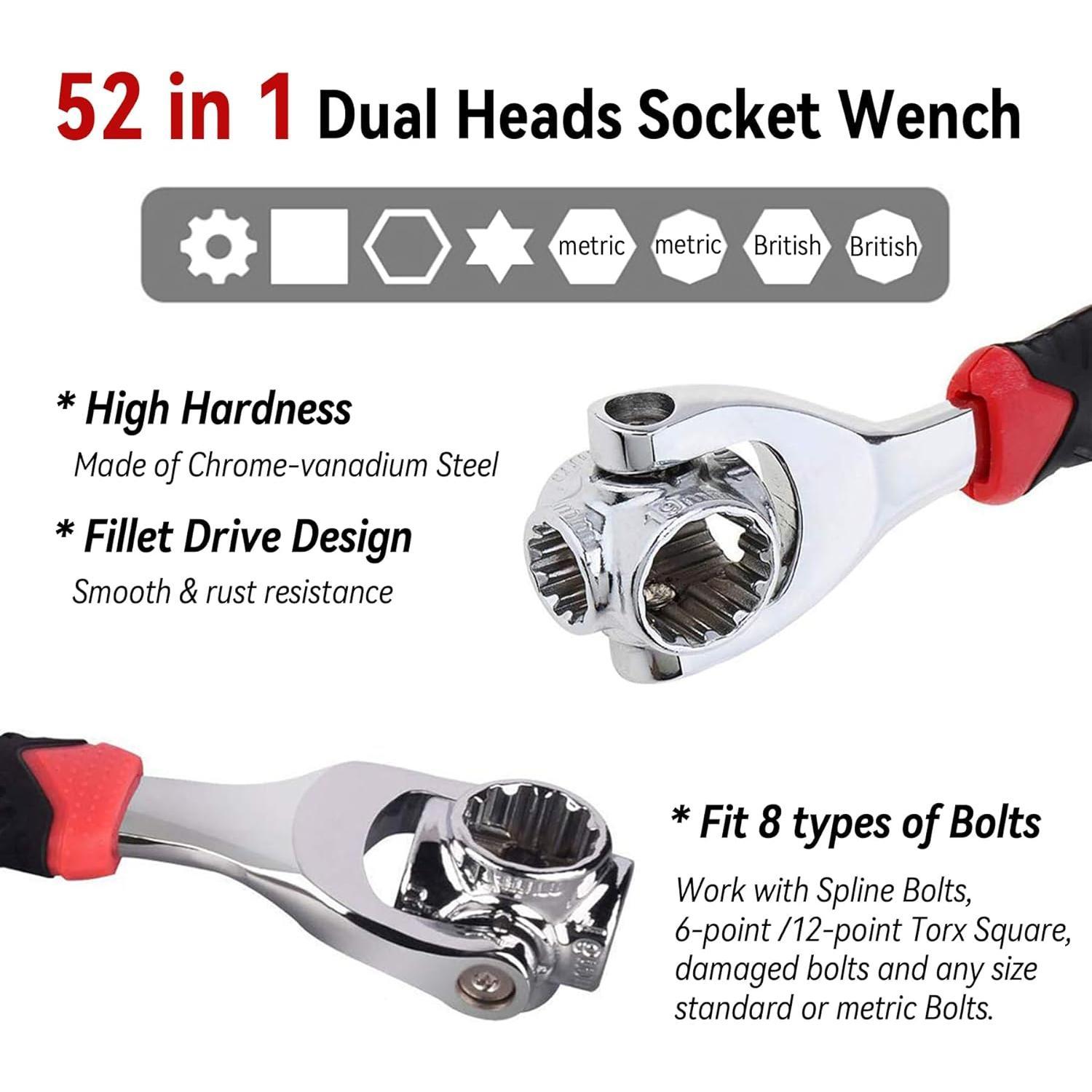 Universal Wrench 52 in 1 Socket Wrench Multifunction Wrenches Tool with 360? Rotating , Spanner Tool for  and Bicycle  Repair