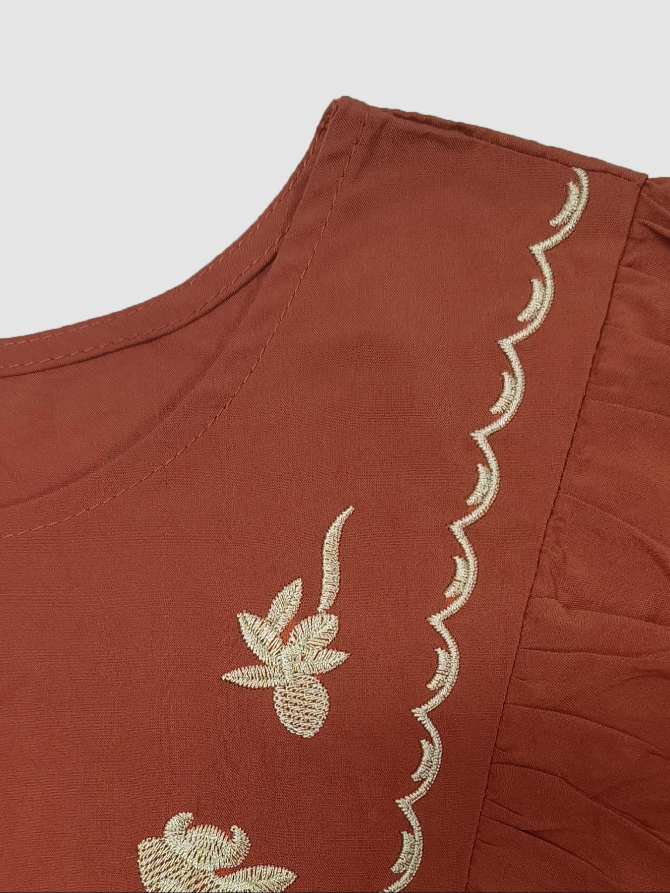[Plus Size] Floral Embroidery Tie Neck Dress, Boho Embroidered Bishop Sleeve Long Sleeve Woven Casual Wear Dress for Fall & Winter, Women's Clothes for Vacation Holiday, Bohemian, Womenswear, Casual Loose Dress